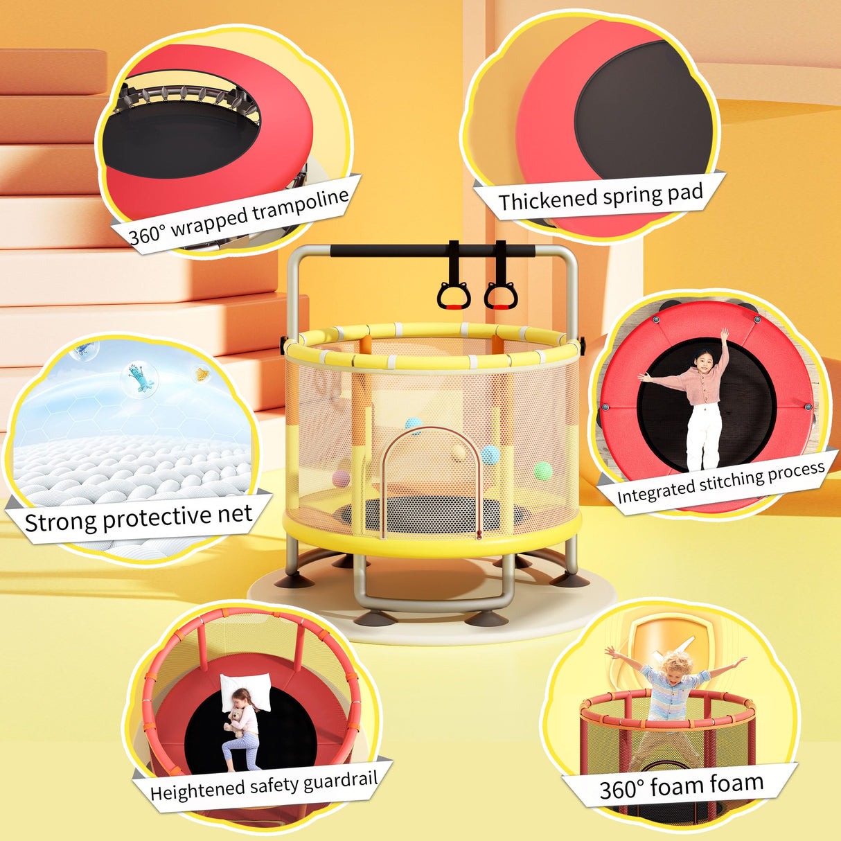 60" Toddler Trampoline for Kids,5FT Upgrade Kids Baby Small Trampoline for Toddlers 1-3 with Safety Enclosure Net,Gifts for Kid 500lbs Suit for Indoor Outdoor CYlively