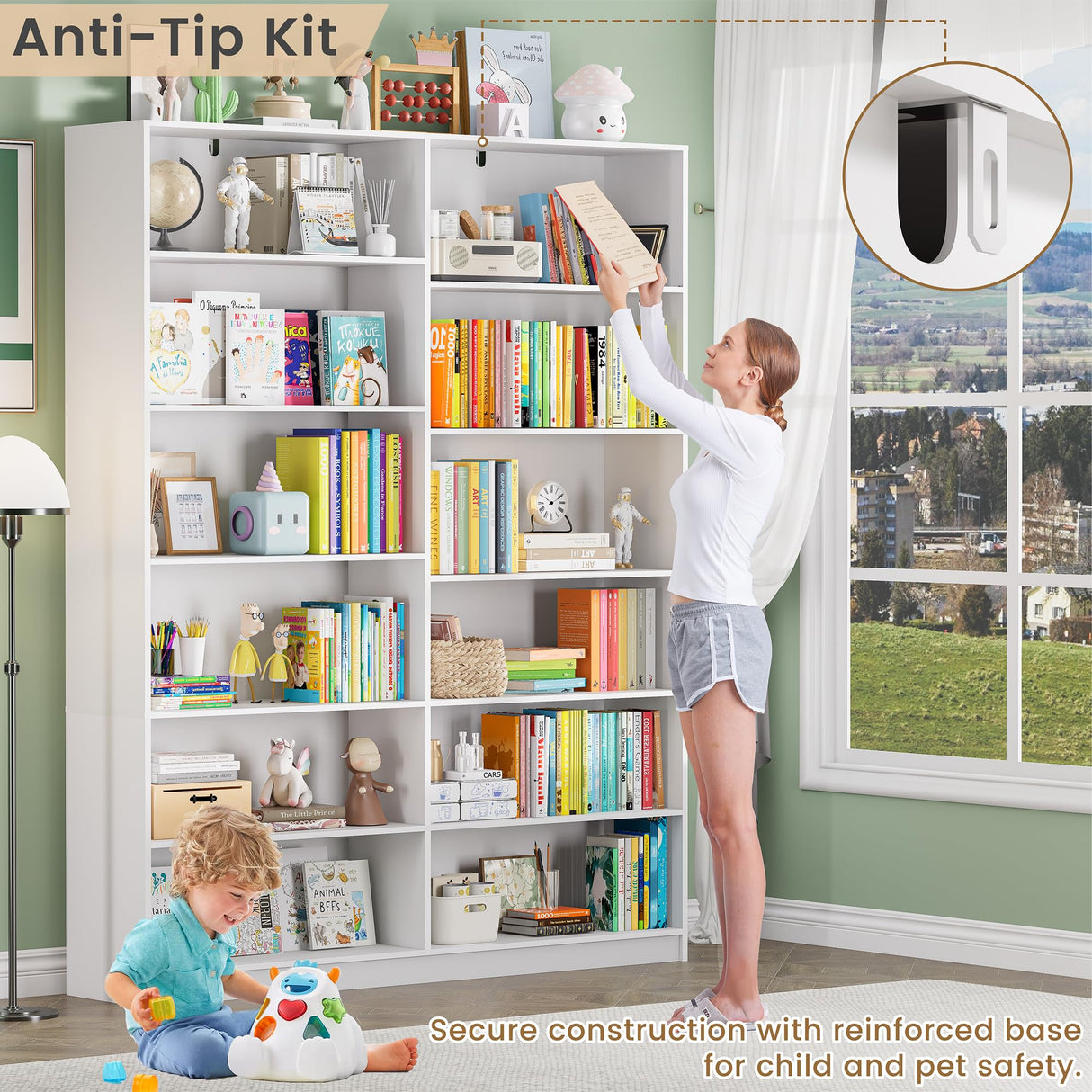 White Bookcase with 24 Open Shelves, 6 Tier Large Bookshelves, 70.8 Inch Tall Bookshelf and Bookcases for Living Room, Bedroom, Home Office Library Odeekea