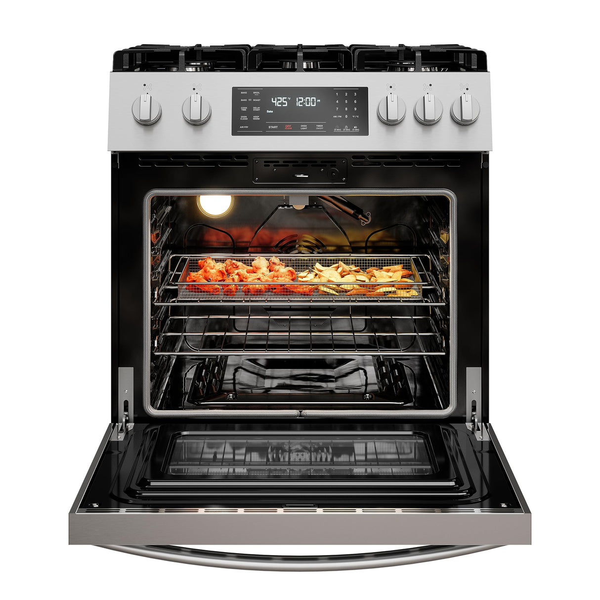 Kenmore Front Control Gas Range Oven with 5 Cooktop Burners, True Convection, Steam and Self Clean, Freestanding Stainless Steel Stove and Oven, 4.8 cu. ft. Capacity Kenmore