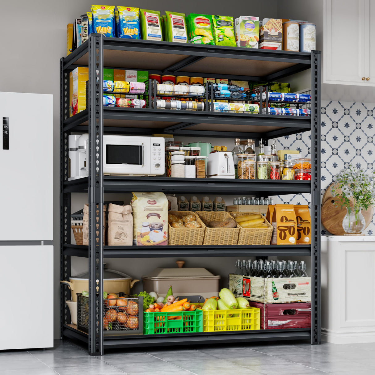 72"H Storage Shelves Heavy Duty, 2000LBS Garage Shelving, 5 Tier Metal Shelving Unit Adjustable Garage Shelves Utility Rack Shelf for Storage Warehouse Pantry Closet,35.6" W × 16" D × 72" H, Black CypBed