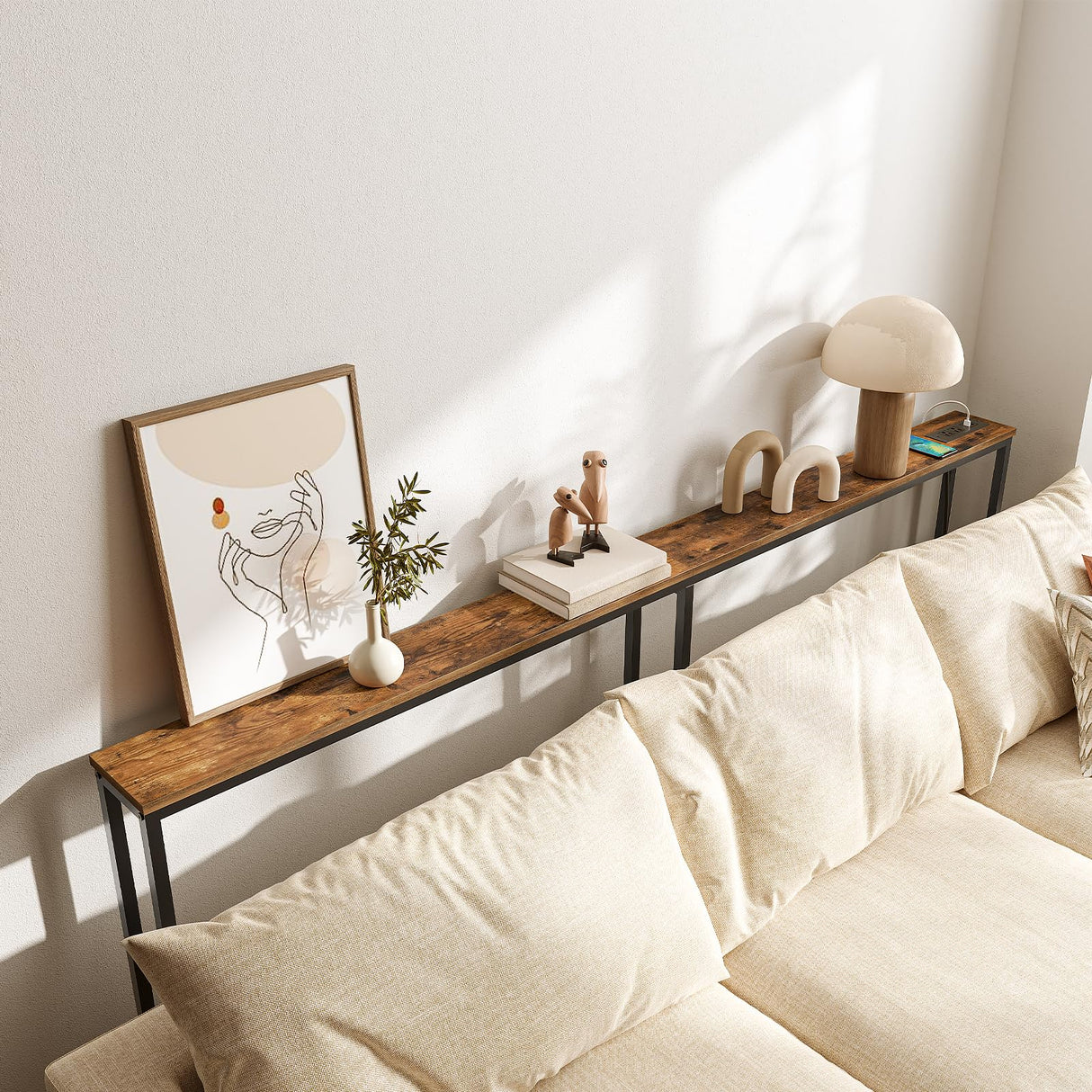 HOOBRO 5.9" Skinny Console Table with Charging Station, 78.7" Narrow Sofa Table with Power Outlets, Long Behind Couch Table, Slim Entryway Table for Hallway, Living Room, Rustic Brown BF205UXG01 HOOBRO