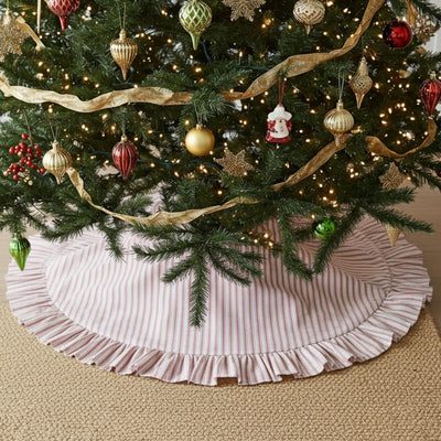 Sosation 48 Inch Red Christmas Tree Skirt with Buttons Christmas Tree Skirt with Ruffles Country Farmhouse Vintage Collar Rustic Farmhouse Holiday Decor