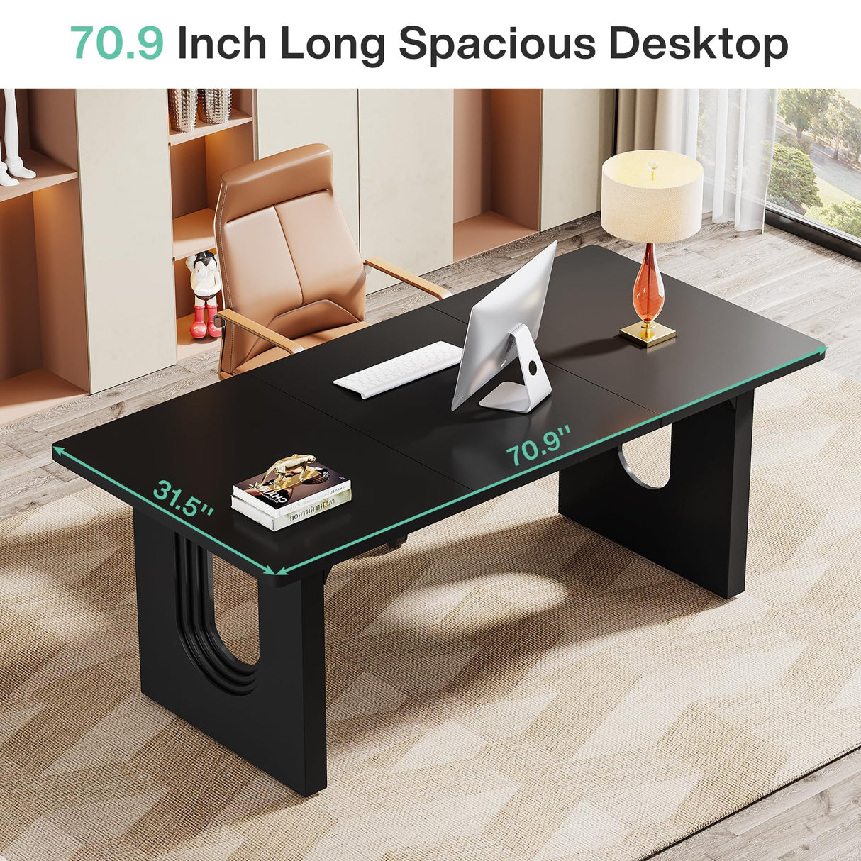 Tribesigns Modern Executive Desk, 70.9" Large Office Computer Desk, Conference Table Meeting Room Table, Simple Workstation Business Furniture for Home Office, Black Tribesigns
