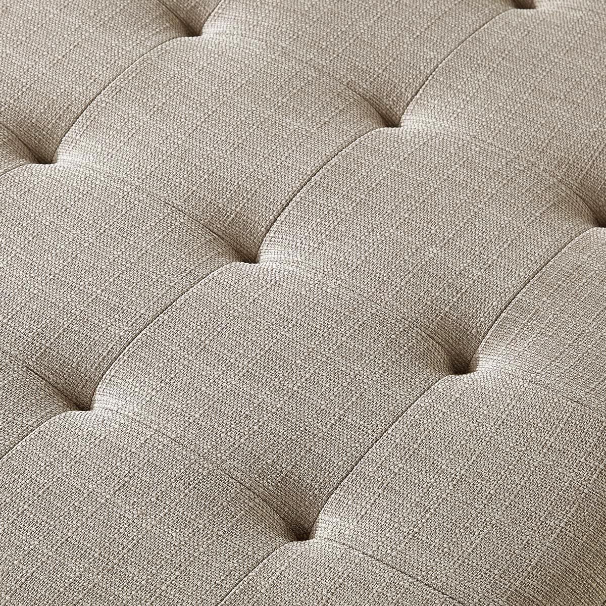 24KF Large Square Upholstered Tufted Linen Ottoman Coffee Table, Large Footrest Ottoman with Solid Wood Shelf-Linen 24KF