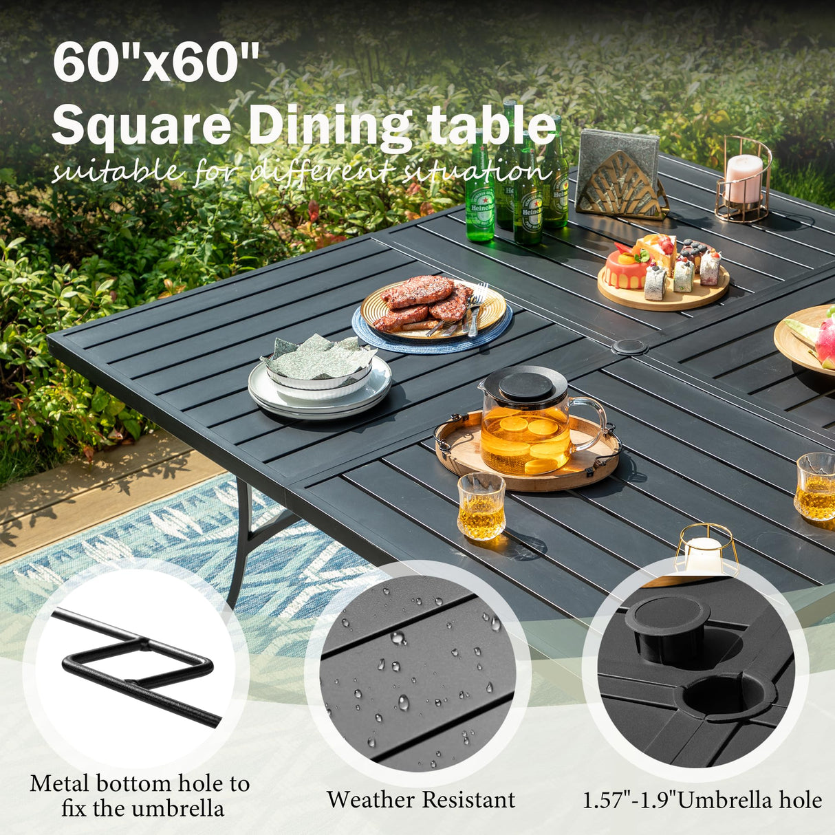 MIXPATIO 9 Pieces Outdoor Dining Set for 8, Patio Dining Set Wicker Rattan Chairs with Soft Cushion and Square Table with Umbrella Hole, Wicker Patio Table and Chairs for Backyard Porch MIXPATIO