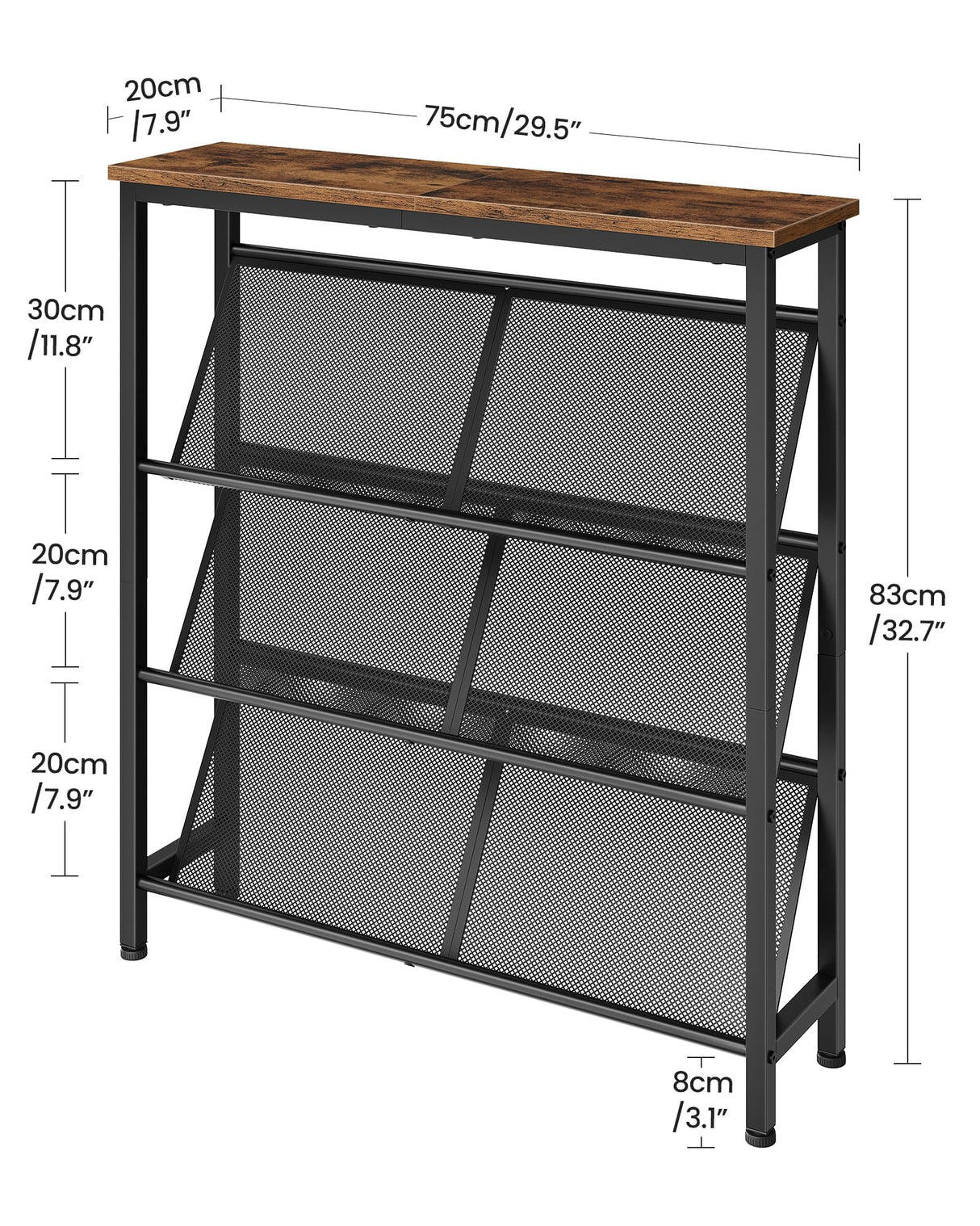 CHOEZON Shoe Rack, 4-Tier Slanted Shoe Storage Shelf, Narrow Shoe Rack for Entryway, Shoe Organizer with Adjustable Feet, Slim Shoe Shelf with Wooden Top and Metal Frame Rustic Brown and Black TXJ75BF CHOEZON