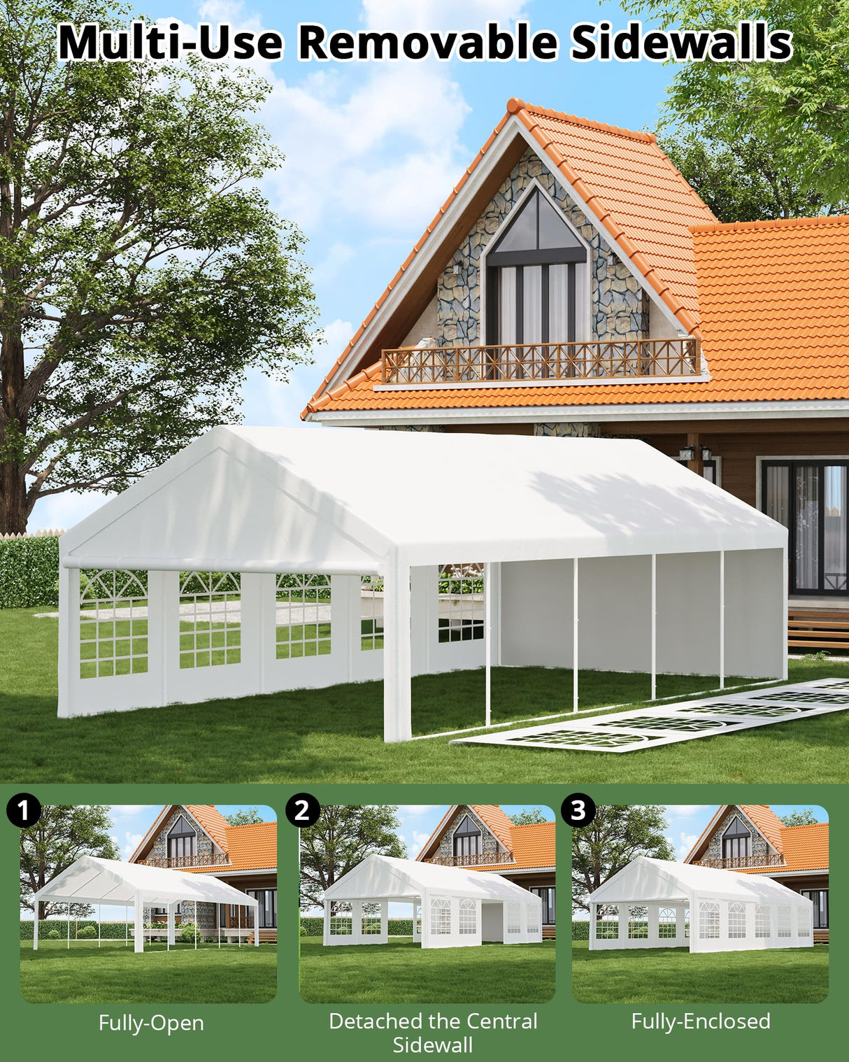 20x40FT Large Party Tent, Heavy Duty Outdoor Event Tent, Wedding Tents with Removable Sidewalls & Church Windows, Carpas para Fiestas with Storage Bags for Parties, Weddings, BBQs, Temporary Shelter ElfinAura