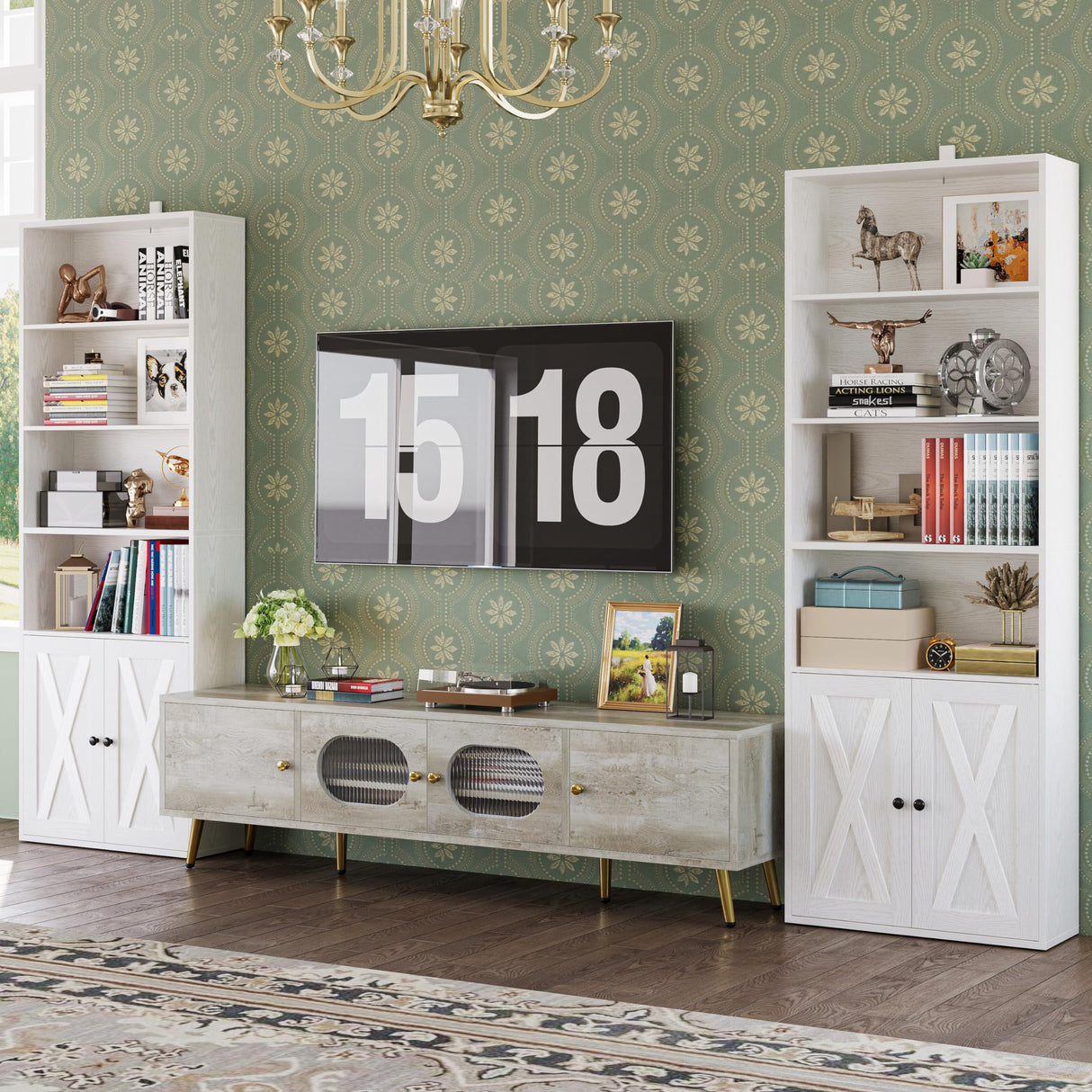 IRONCK Industrial Bookshelves and Bookcases with Doors Set of 2 Floor Standing 6 Shelf Display Storage Shelves 70 in Tall Bookcase for Home Office, Living Room IRONCK