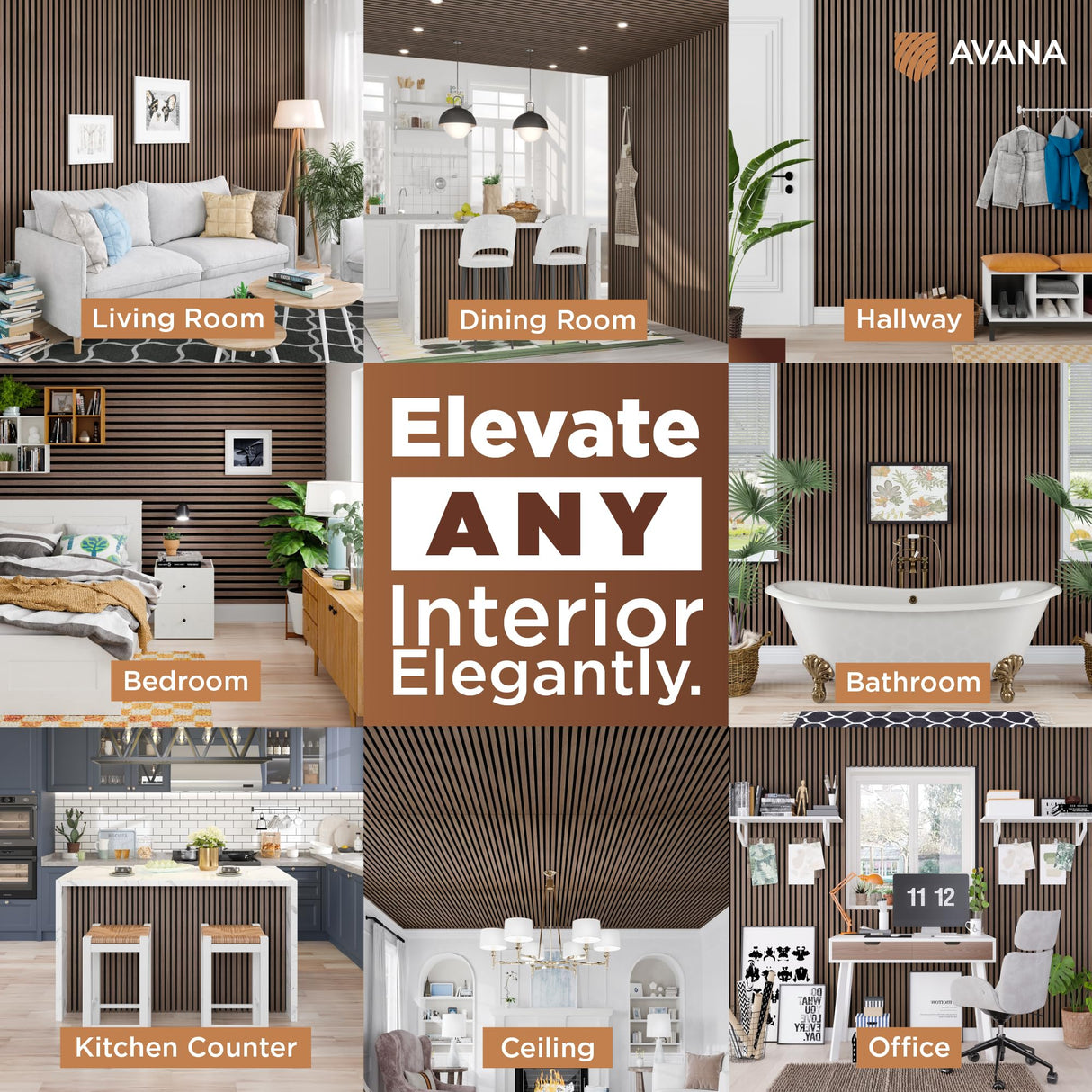 Avana Acoustic Wood Wall Panels – 94.4 X 12.6 Inch Walnut Acoustic Panels 2 PCs – Wall Panels For Interior Wall Decor For Homes, Offices, Studios – Sturdy And Durable Wood Panels For Wall Avana