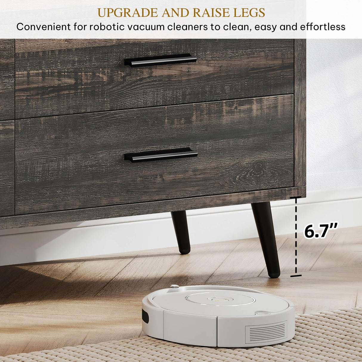 DWVO Dark Rustic Oak 7 Drawer Dresser, 47" W Large Double Dresser Chest of Drawers, Modern Wood Storage Dresser Organizer with Black Metal Handles & Anti-Tipping Device for Hallway, Entryway DWVO