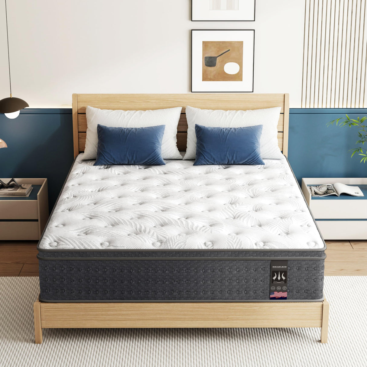 King Size Mattress 14 inch, Medium Firm Hybrid Mattresses with Cooling Gel Memory Foam, King Mattress in a Box, Independent Spring for Motion Isolation, Pressure Relief & Upgraded Support, CertiPUR-US Pamag pieeoo