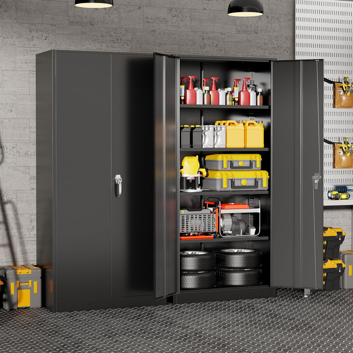 Metal Storage Cabinet with Lock, 71" Tall Black Garage Cabinet with 2 Doors & 4 Adjustable Shelves, Lockable Steel File Cabinet for Home Office, Garage, School, Gym Pataku