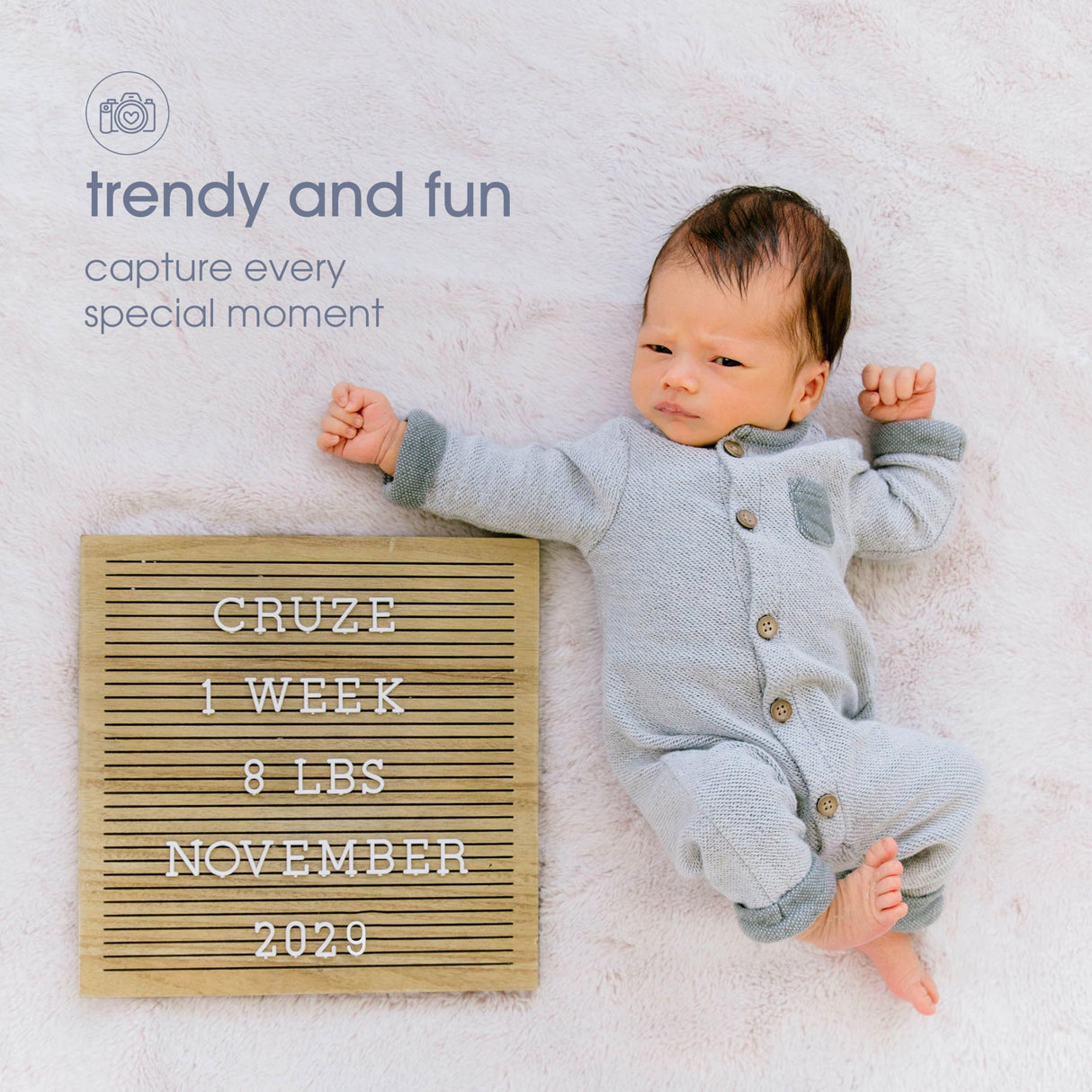 Pearhead Wooden Letterboard Set - Ideal Photo Sharing Prop for Baby Announcements, Milestone Keepsake, Custom Message Board and Shower Gift - Includes 188 Letters, Numbers, and Symbols - Natural Wood Pearhead