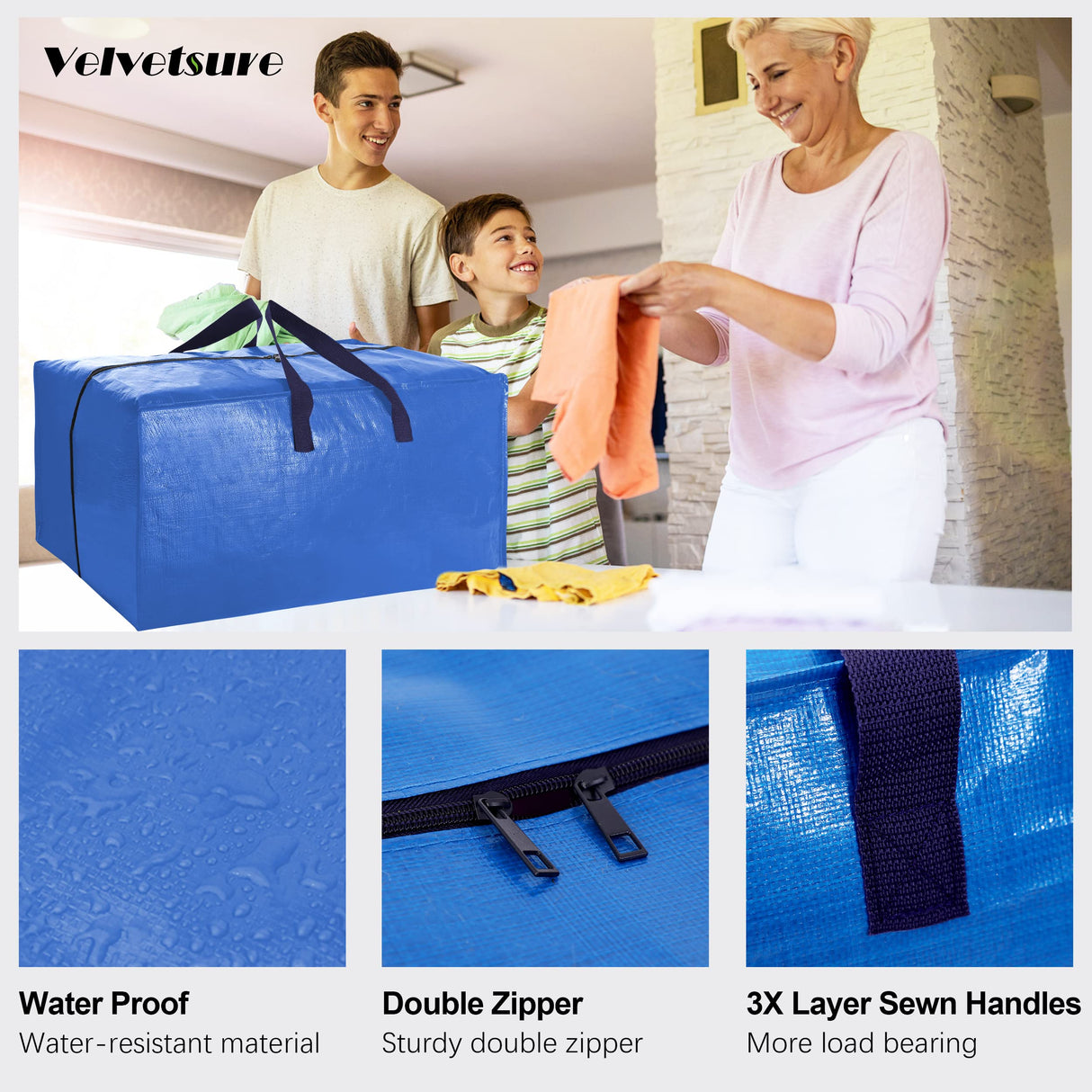 VELVETSURE Heavy Duty Extra Large Moving Bags W/Backpack Straps - Strong Handles & Zippers, Storage Totes For Space Saving, Fold Flat, Alternative to Box and Bin (Set of 6, Multicolor) VELVETSURE