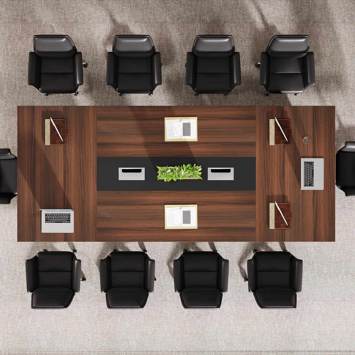 Tribesigns 8ft Conference Table, Modern Office Meeting Room Table with Cable Management, Large Business Seminar Furniture for Boardroom, Walnut and Black Tribesigns