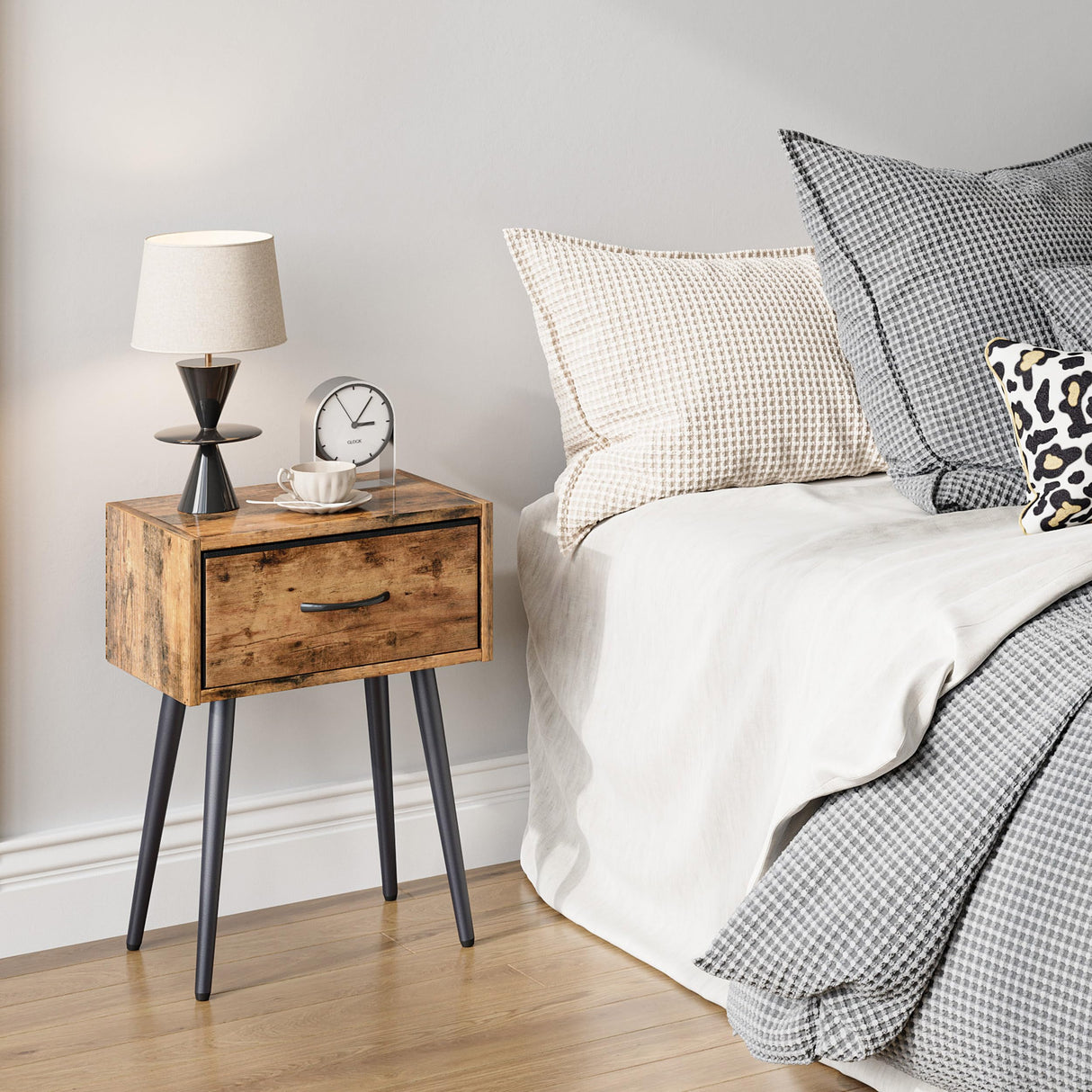 Small Nightstands Set of 2, Bedside Table with Fabric Drawer, Idustrial End Table with Metal Leg, Couch Side Table for Bedroom Living Room, Sofa, Office Rustic Brown LNT504R IRCPEN