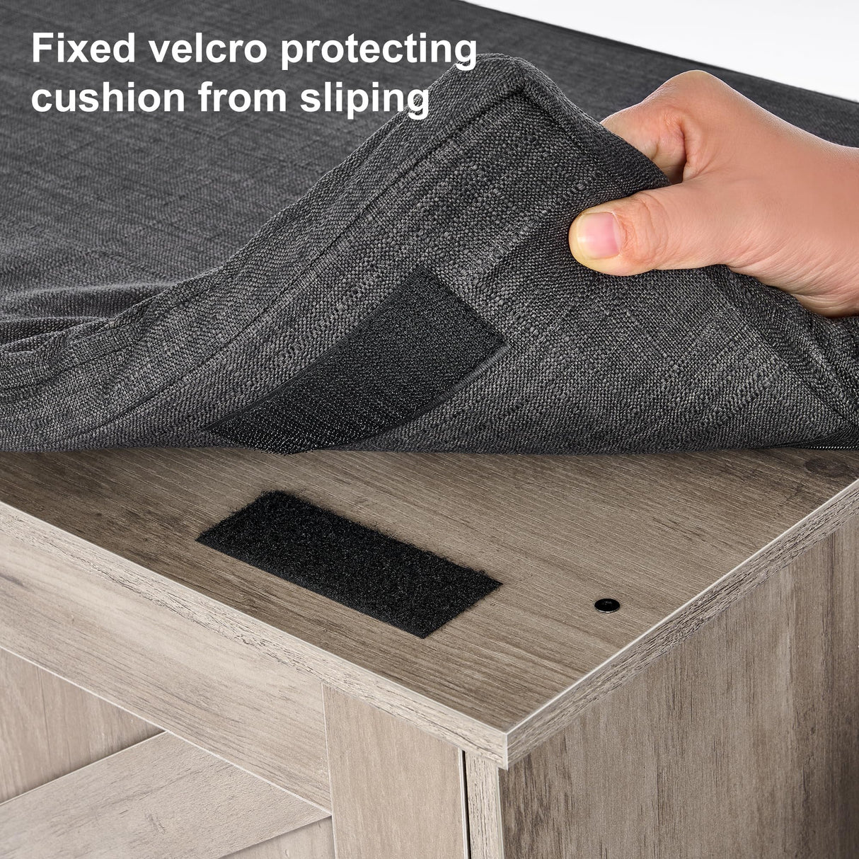 HOMSHO 2-Tier Storage Bench, Shoe Bench with Padded Seat Cushion, Entryway Bench with 2 Barn Doors, Adjustable Shelf, 13.8" D x 39.4" W x 17.7" H, for Entryway, Living Room, Bedroom, Greige HOMSHO