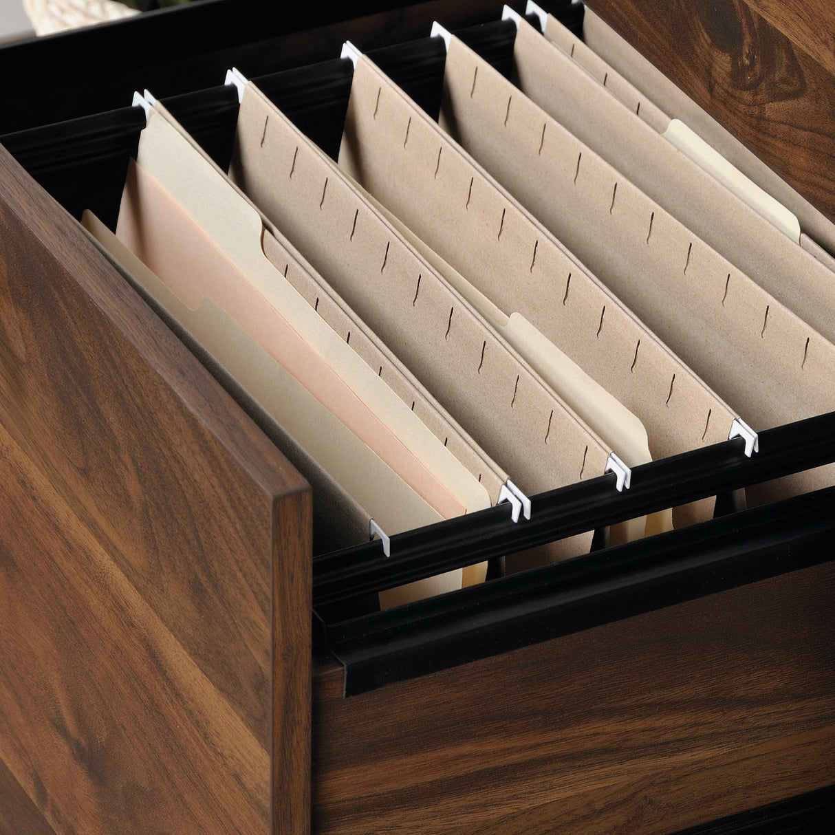 Sauder Harvey Park Narrow Bookcase in Grand Walnut Finish with File Drawers Sauder