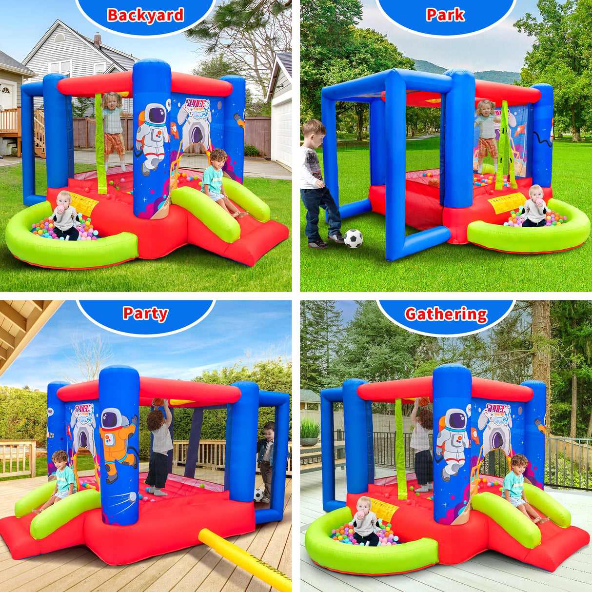 WELLFUNTIME Inflatable Bounce House with Slide, Jumping Castle with Blower for Kids Play House with Wave Pool WELLFUNTIME