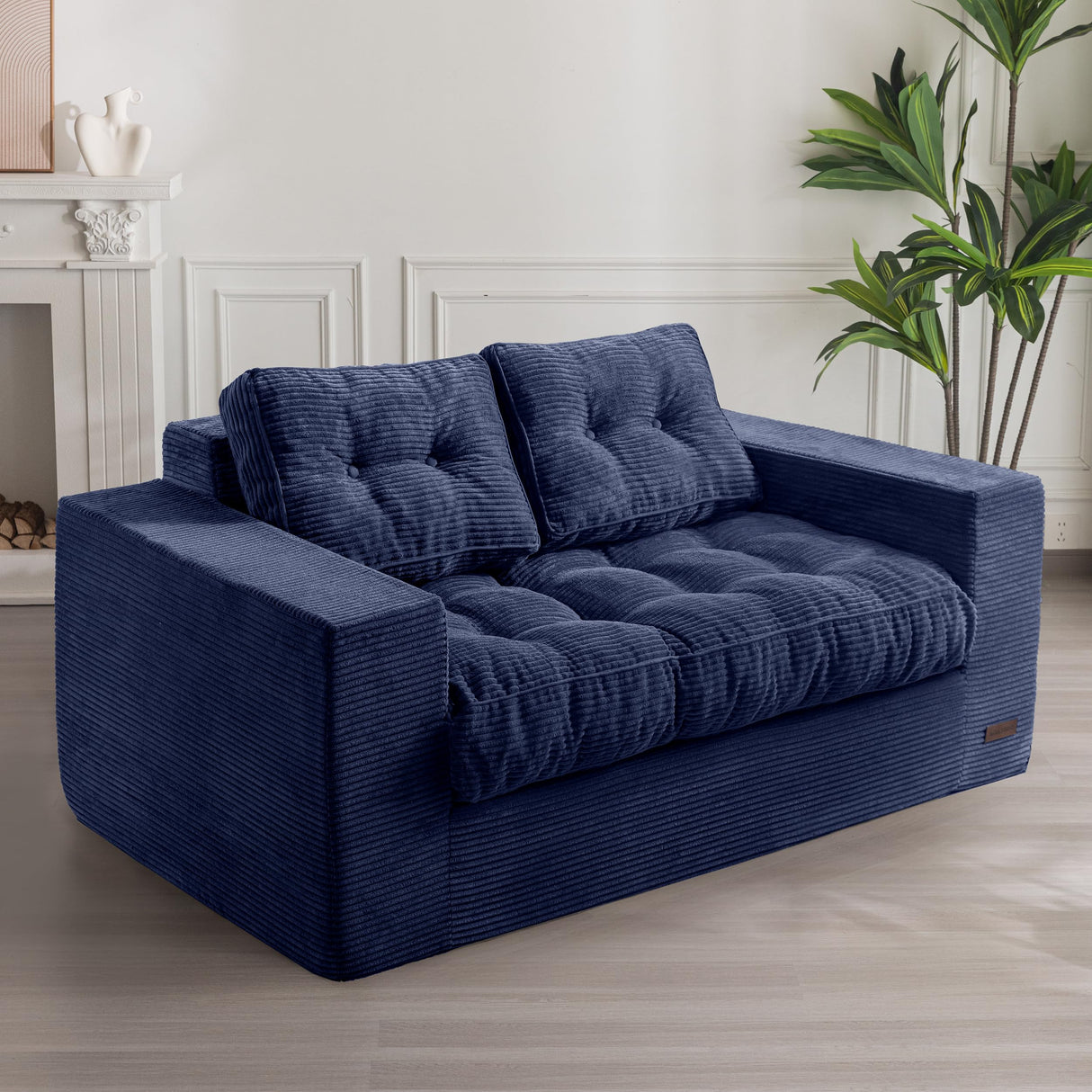 MAXYOYO Bean Bag Chair for Adults, Upholstered Floor Sofa with Armrests, Loveseat Boneless Couch with Tufted Cushion & Backrest, Sofa in A Box, Large Bean Bag Couch for Bedroom Living Room, Navy MAXYOYO