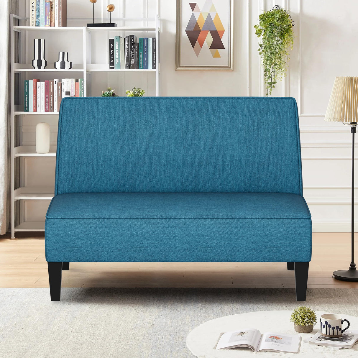Changjie Furniture Small Loveseat Sofa, Upholstered Small Sofa Couch Mini Love seat Sofas for Bedroom Living Room (Blue) Changjie Furniture