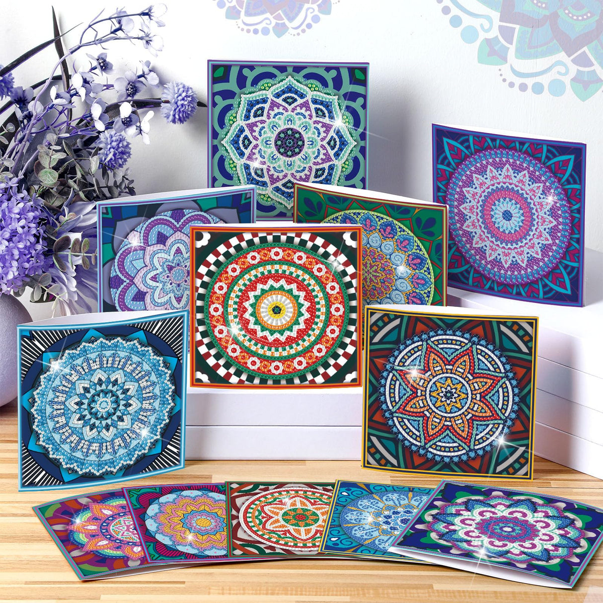 Saillong 12 Pack Mandala Diamond Painting Greeting Card Kits DIY Diamond Art Cards with Envelopes Flower 5D Rhinestones Painting Kits for Adults DIY Crafts Family Friend Birthday Gifts Saillong
