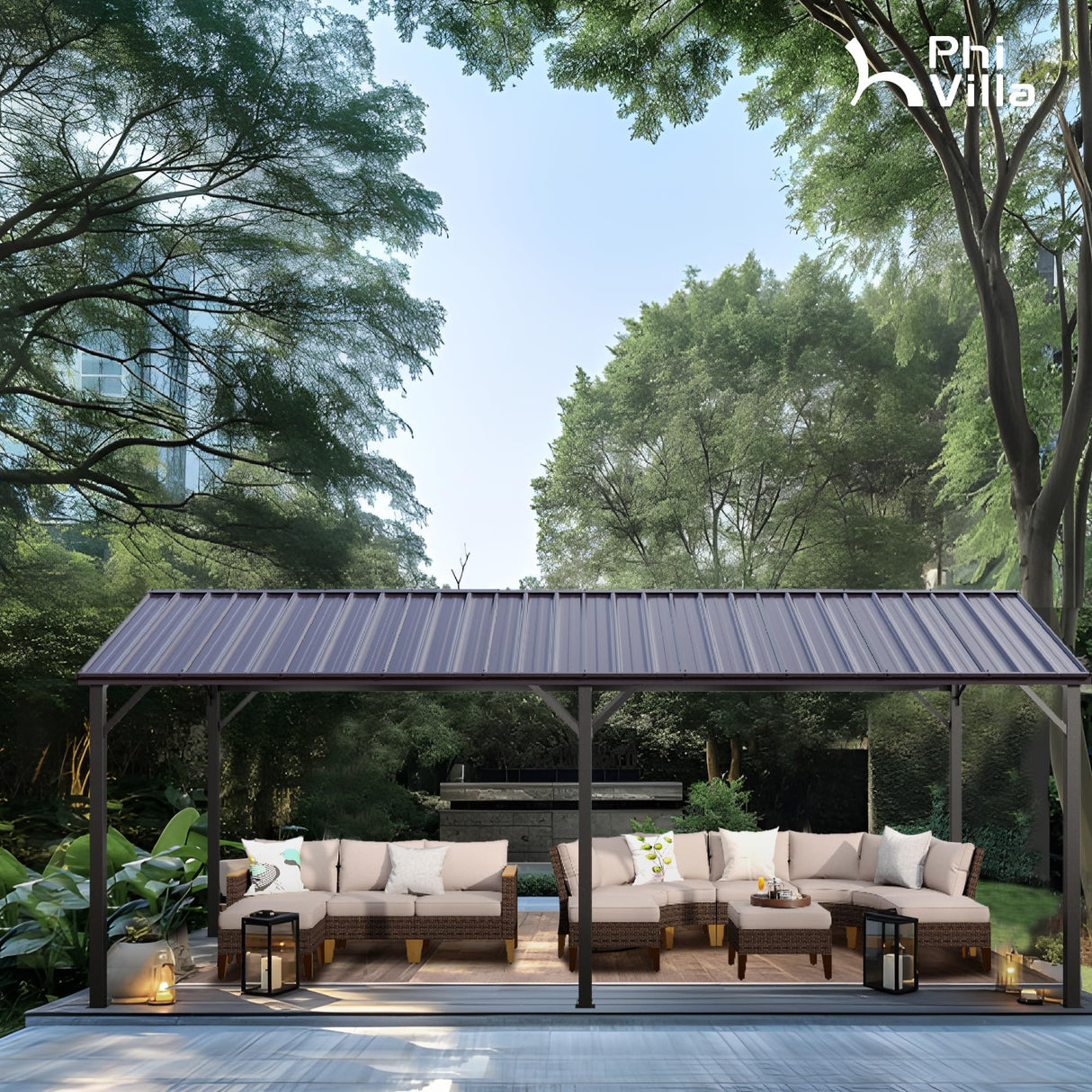 PHI VILLA 10 x 20 ft Carport Metal Carports with Galvanized Steel Roof, Sturdy Heavy Duty Metal Carport for Cars, Boats, and Tractors PHI VILLA