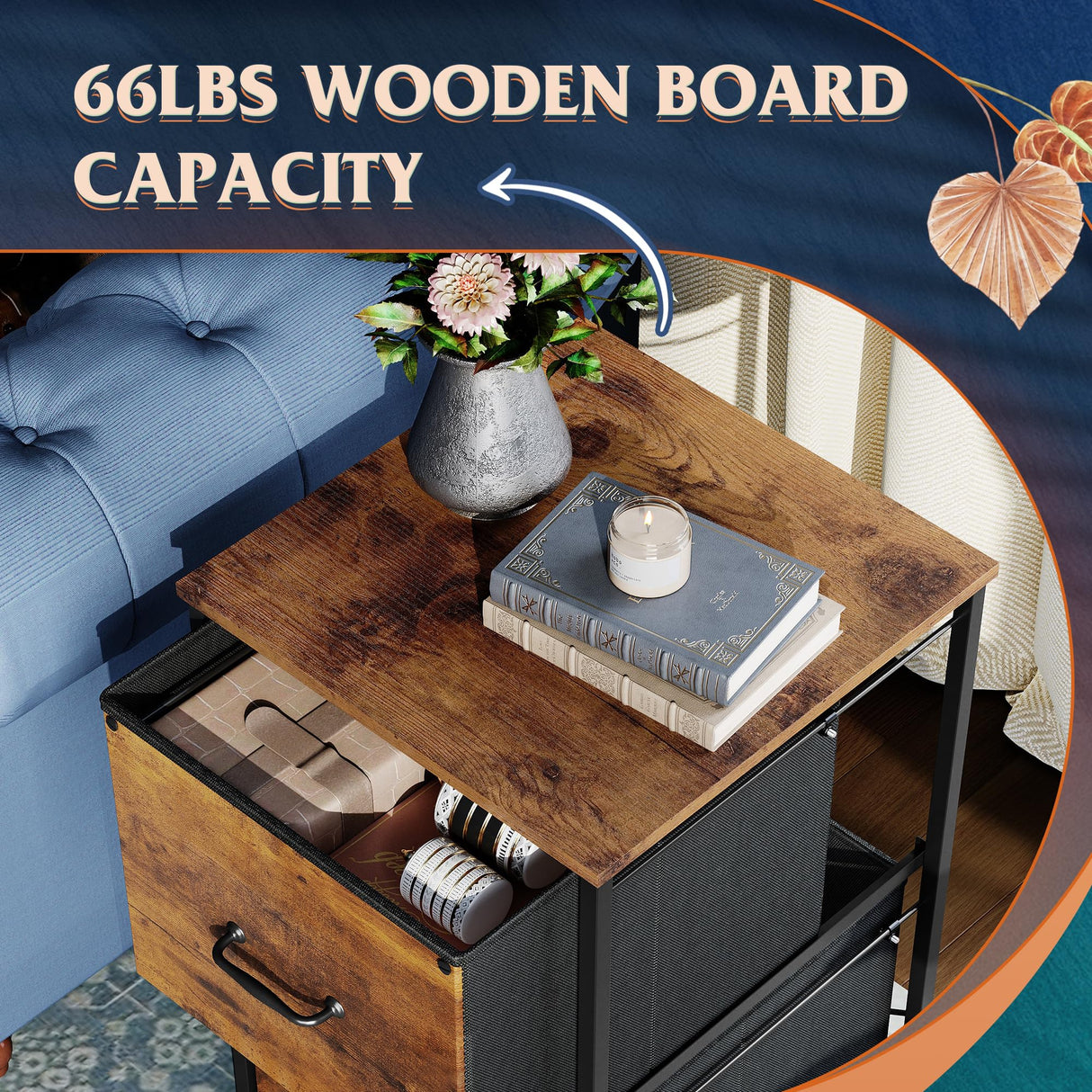 DEVAISE 2 Drawer Mobile File Cabinet, Rolling Printer Stand, Fabric Vertical Filing Cabinet fits A4 or Letter Size for Home Office, Rustic Brown Wood Grain Print DEVAISE