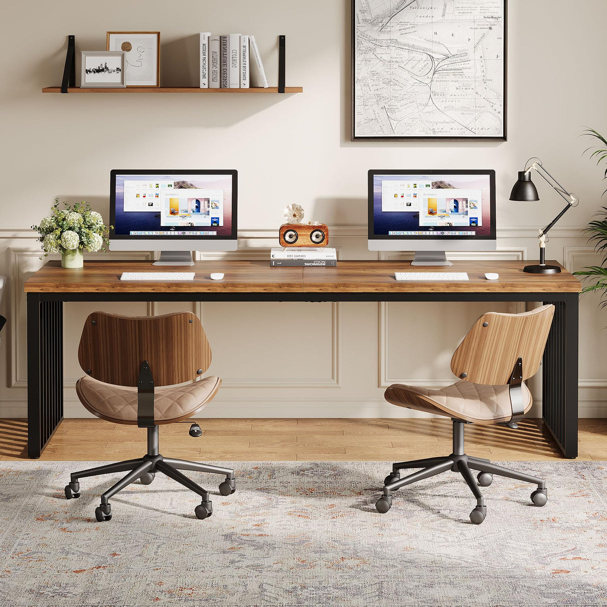 Tribesigns 78" Modern Large Office Desk, 2-Person Computer Workstation, Industrial Wooden Desk with Metal Legs, Perfect for Home Office, Gaming, Working Tribesigns