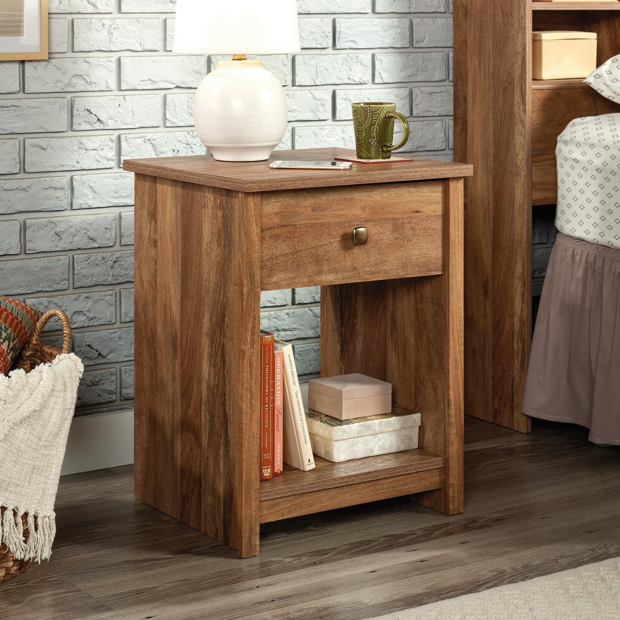Sauder River Ranch Night Stand with Drawer, Farmhouse Nightstand, Sindoori Mango Finish Sauder