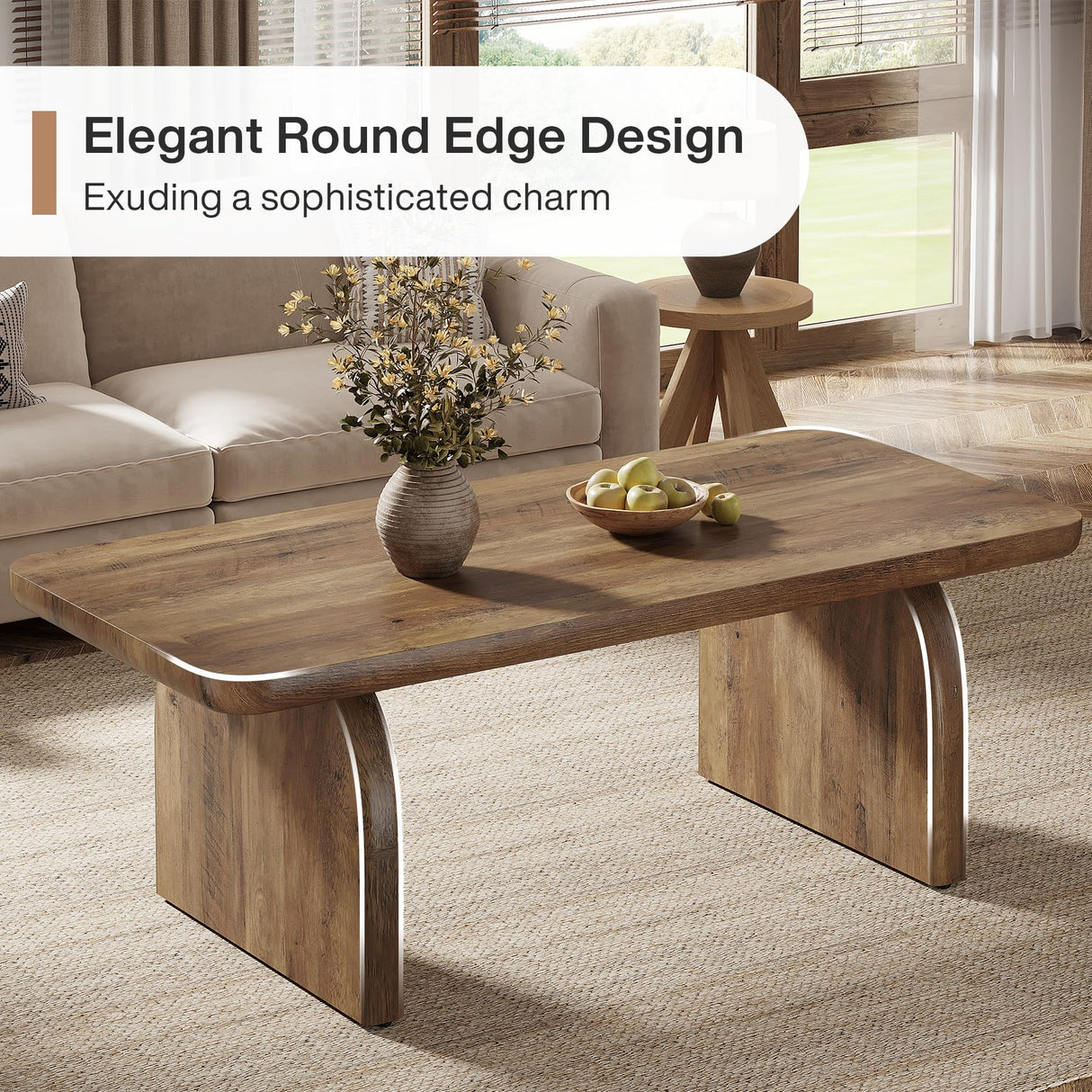 Tribesigns Coffee Table for Living Room, 47-Inch Farmhouse Rectangule Center Table with Rounded Corners, Mid-Century Modern Low Large Cocktail Tea Furniture, Easy Assembly (Rustic Brown) Tribesigns