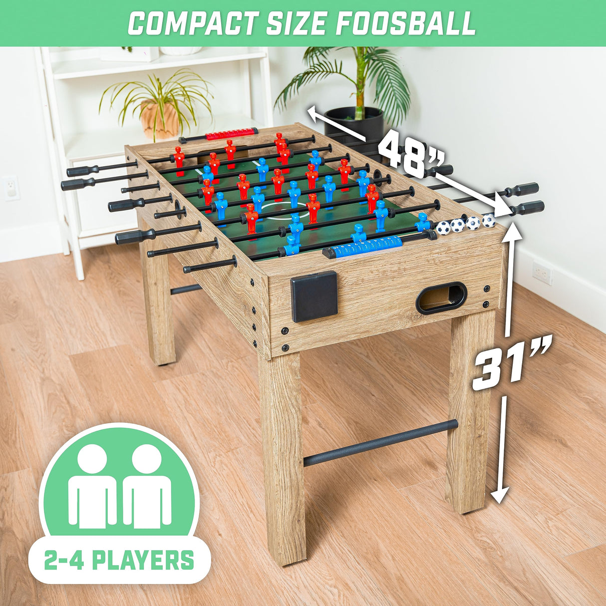 GoSports 48 Inch Game Room Size Foosball Table - Oak Finish - Includes 4 Balls and 2 Cup Holders GoSports