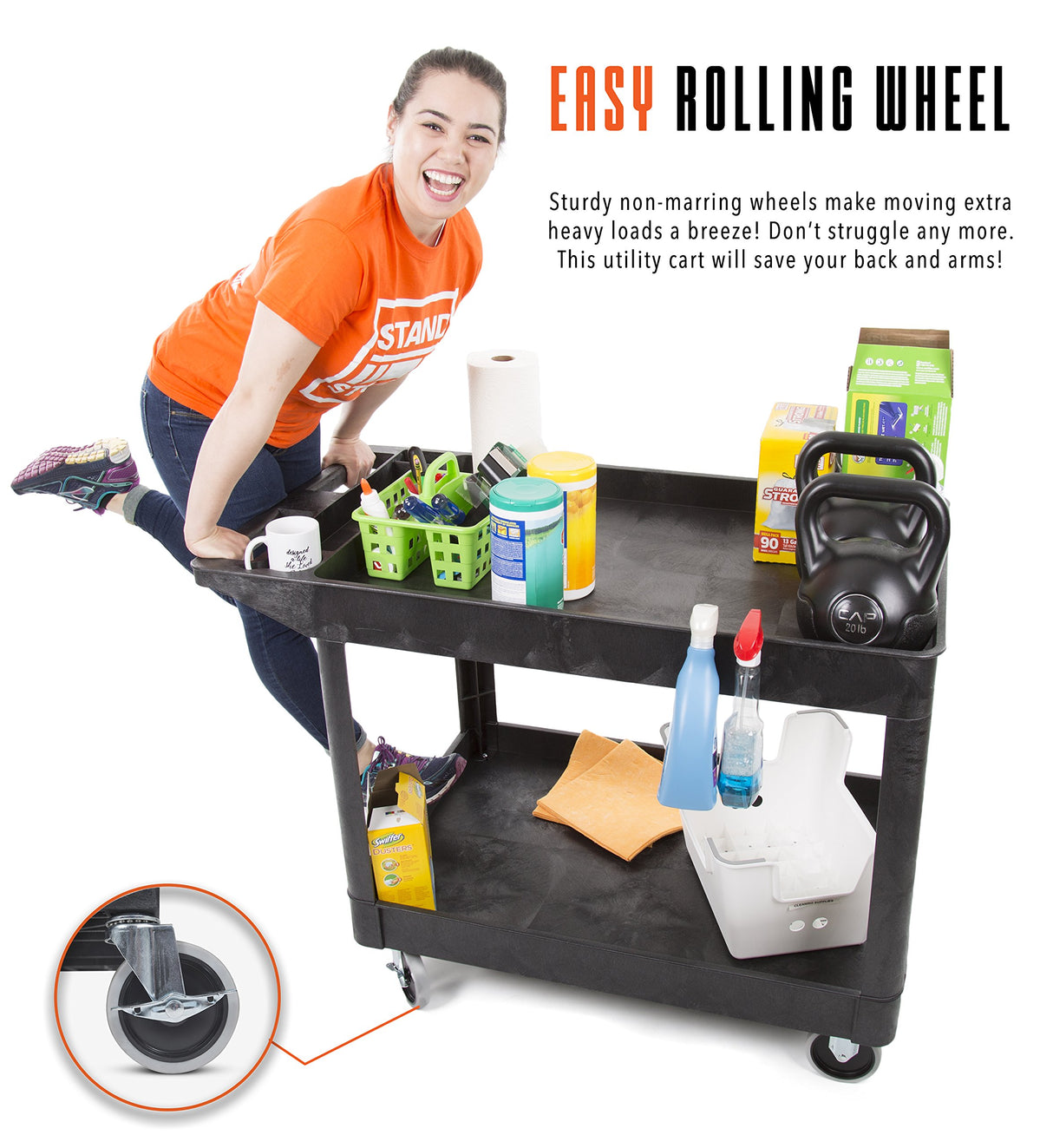 Stand Steady Original Tubstr Extra Large Two Shelf Utility Service Cart - Supports up to 500 lbs., Heavy-Duty Rolling Service Cart for Warehouse, Stand Steady