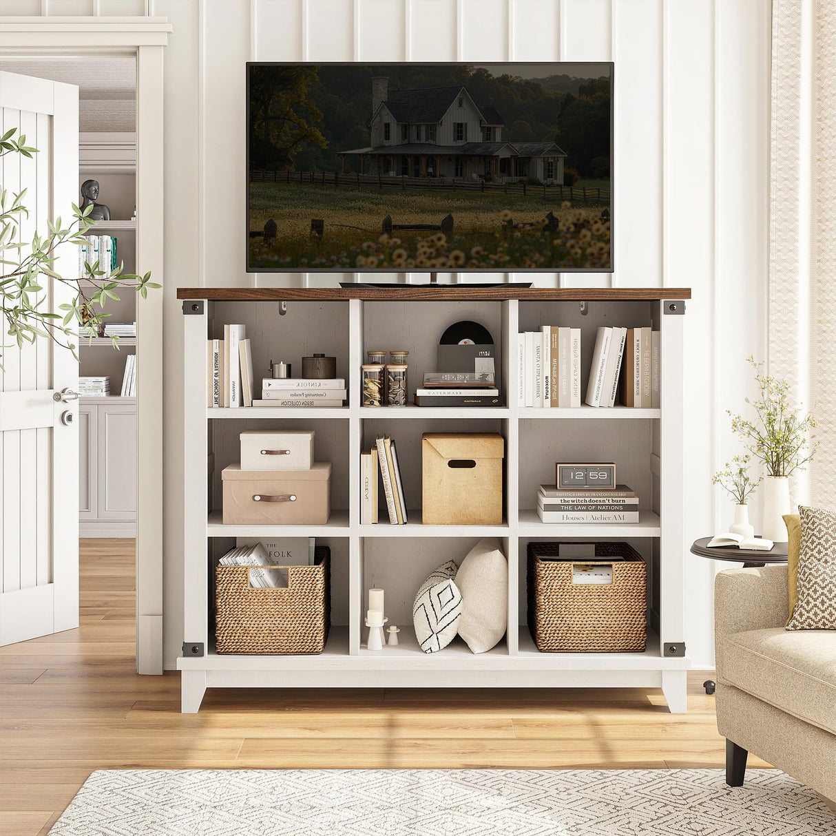 EnHomee 9 Cube Storage Organizer and Shelf, Cube Shelf with Storage,White Bookshelf for Bedroom and Home Office EnHomee