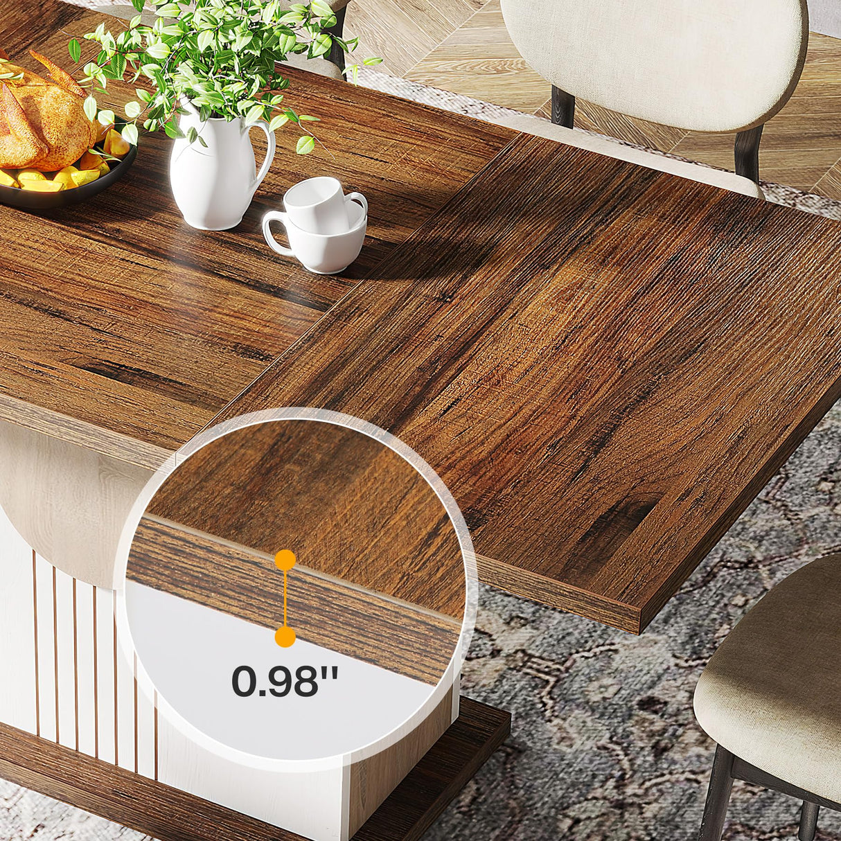 Tribesigns 55" Rectangular Dining Table for 4 to 6 People, Farmhouse Wood Dinner Table for Kitchen, Dining Room & Living Room, Oak Brown & White Tribesigns