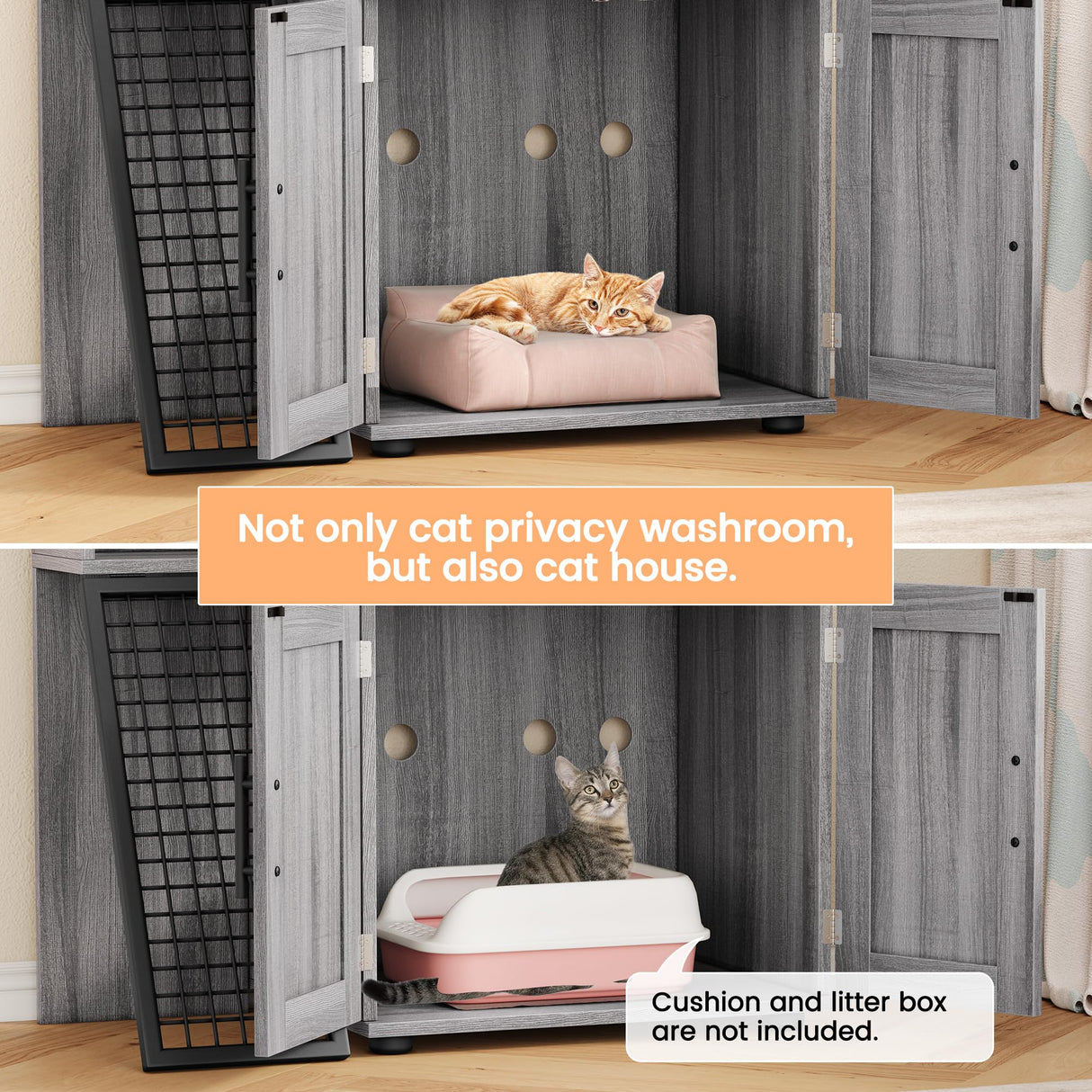 IDEALHOUSE Modern Cat Litter Box Enclosure with Platform, Double Layer Hidden Litter Box, Indoor Washroom, Villa Cat House with Ladder, 33.5" l x 17.9" w x 41.9" h,Dark Grey IDEALHOUSE