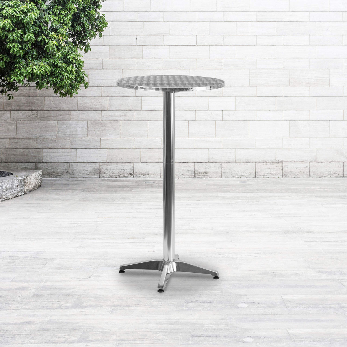 Flash Furniture 23.25" Round Aluminum Indoor/Outdoor Bar Height Table with Flip-Up Top, Heavy-Duty Aluminum Flip-Up Top Cocktail Table, Silver Flash Furniture