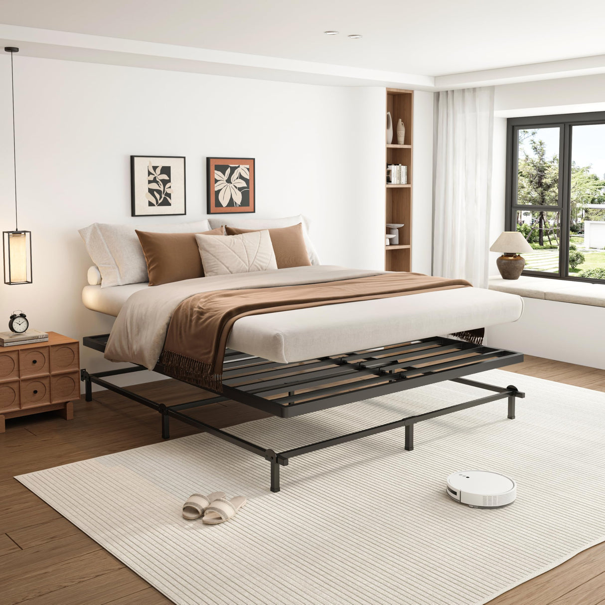 VIPSHOW 1.5 Inch Full Metal Box Spring with Round Corners - 3000 lbs Capacity, Low Profile Bed Slat Replacement Bunkie Board with Steel Slats, Noise-Free, Easy Assemble, Black VIPSHOW