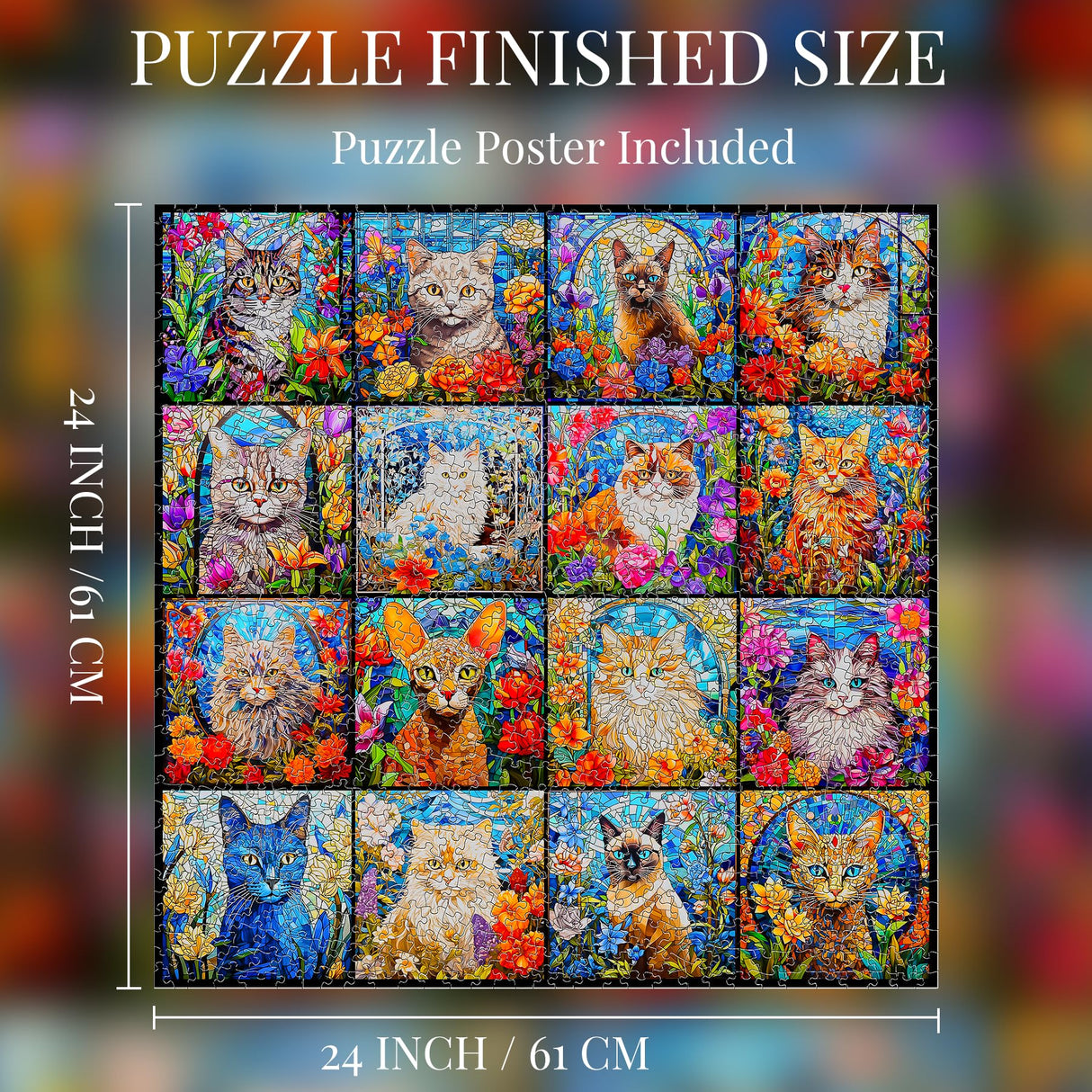 Bgraamiens Puzzle- Stained Glass Puzzle Cat Puzzles for Adults 1000 Pieces, Colorful Kitten Collage Puzzles 1000 Pieces,Challenging Jigsaw Puzzles for Adults Bgraamiens