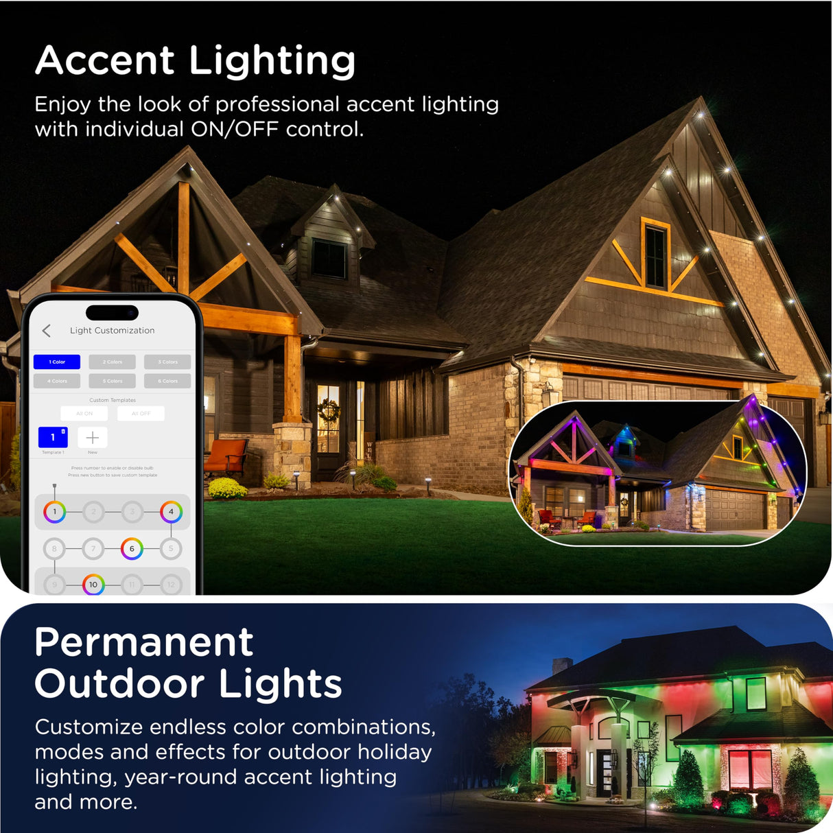Enbrighten Vibe Eternity Permanent Outdoor Lights for House, 100ft, 72 RGBWIC LEDs, Close Spacing, 33lm, Color Changing, Christmas, Eave Lighting, Smart App, Works with Alexa, Google Home, 81103 Enbrighten