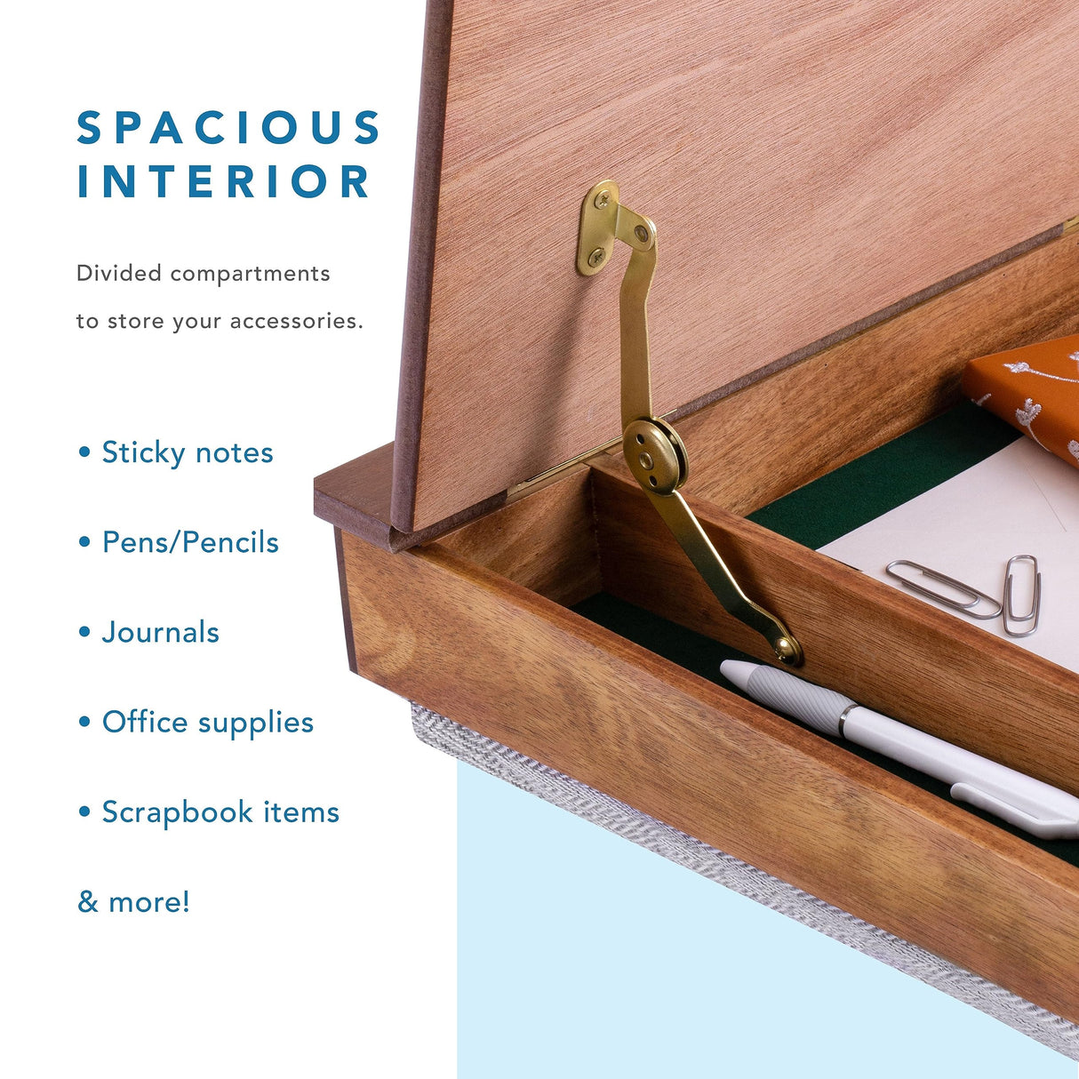 LAPGEAR Schoolhouse Lap Desk with Storage Compartments - Acacia Wood - Natural - Style No. 45076 LapGear