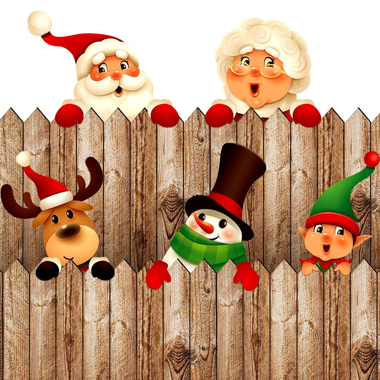 Bucherry 5 Pcs Christmas Fence Peeker Decoration Peeking Christmas Yard Decorations Santa Claus Elk Snowman Peeker Elf Outdoor Xmas DIY Cute Garden Fence Sign for Xmas DIY Home Patio Garden Outdoor Bucherry
