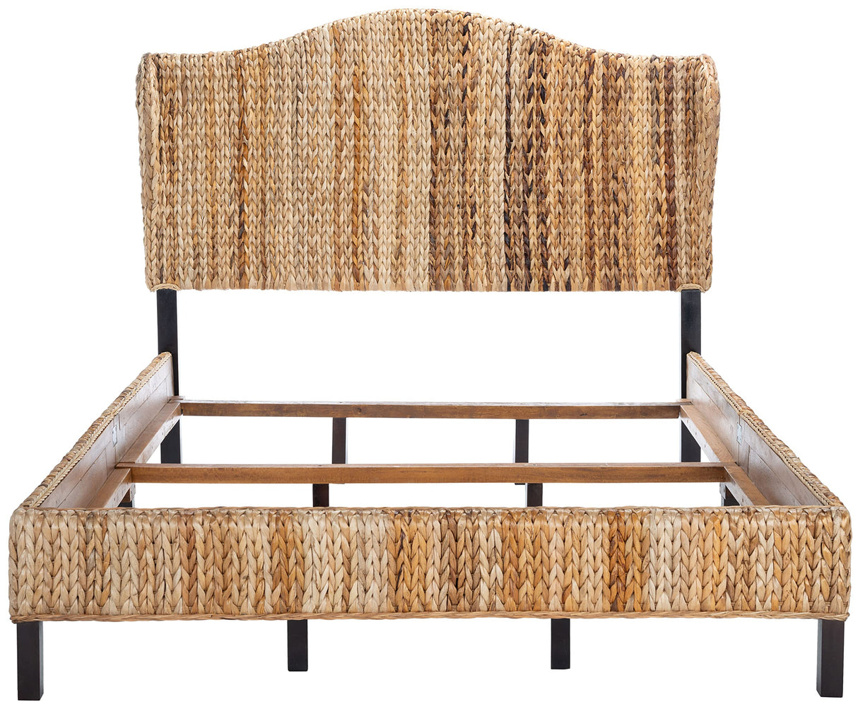 SAFAVIEH Home Collection Finola Coastal Braided Rattan Legs Queen Size Bed BED8002A-Q, Natural/Espresso SAFAVIEH