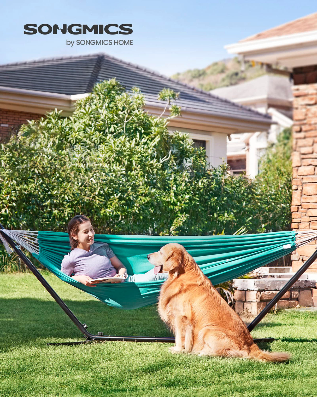 SONGMICS Double Hammock, 98.4 x 59.1 Inches, 660 lb Load Capacity, with Compression Bag, Mounting Straps, Carabiners, for Terrace, Balcony, Garden, Outdoor, Camping, Turquoise UGDC15BU SONGMICS