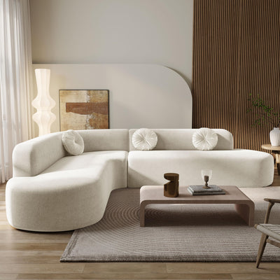 Brabrety Mirod 122'' Extra Large Sectional Sofa Soft Fabric Upholstery, Elegant Curved Design with Three Round Cushions, Supportive Comfort Foam for Ultimate Relaxation (Beige@040)