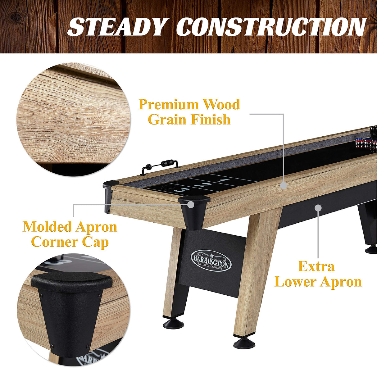 Barrington Billiards 9' Wentworth Shuffleboard Table with Scratch-Resistant Playfield and 8 Puck Set Barrington Billiards