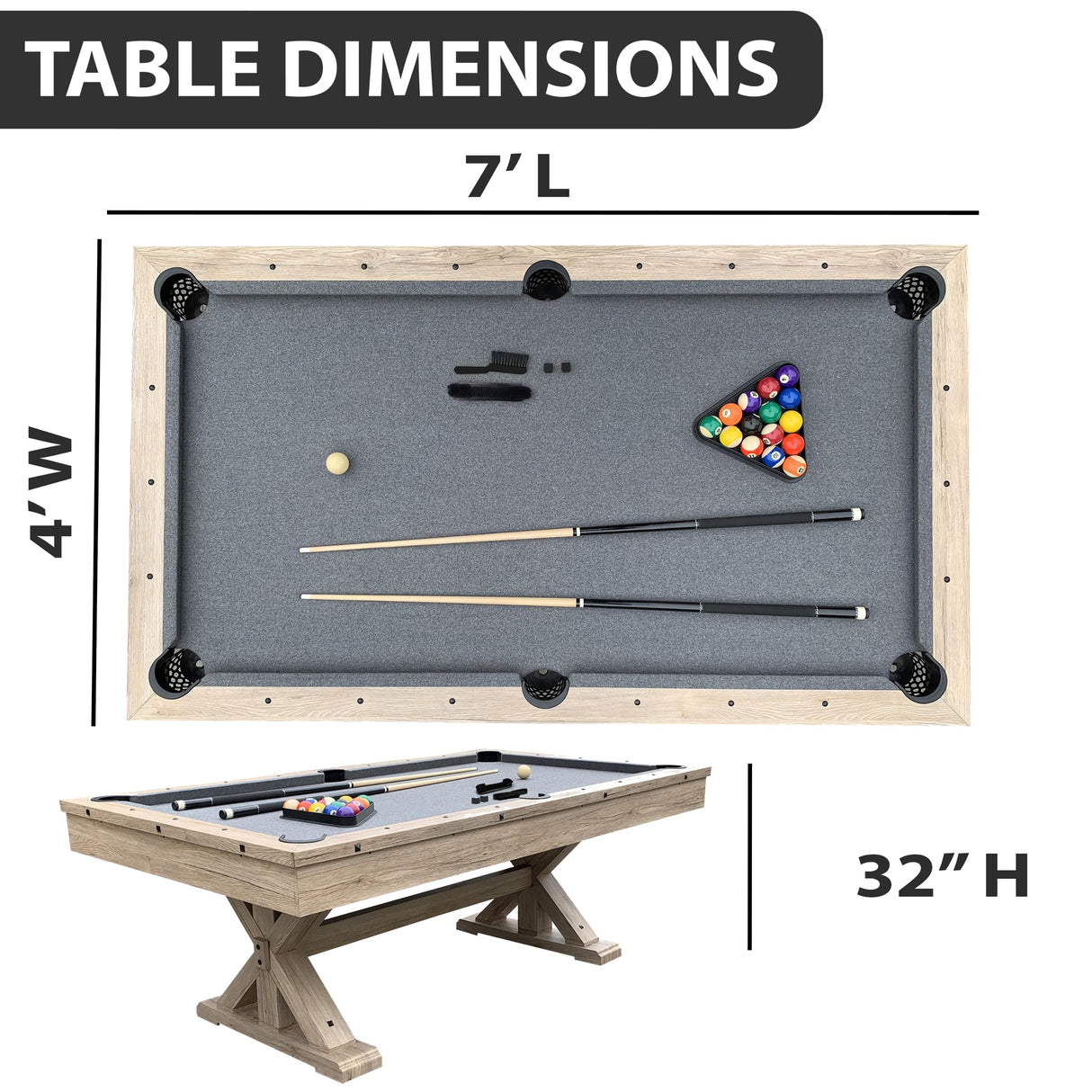 Freetime Fun 7 FT 3 in 1 Multi Game Pool Table with Dining Top Pool Table Ping Pong Table Combo with Dual Storage Bench Seating, Rustic Oak Freetime Fun