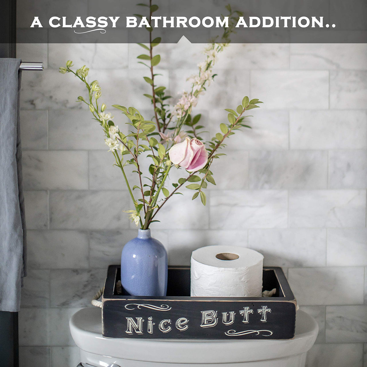 MAINEVENT Nice Bathroom Decor Box, One Box with Print on 2 Sides Farmhouse Bathroom Decor Toilet Box, Rustic Decor Bathroom Box Toilet Organizer, Toilet Paper Box, Hello Sweet Cheeks Bathroom Box MAINEVENT