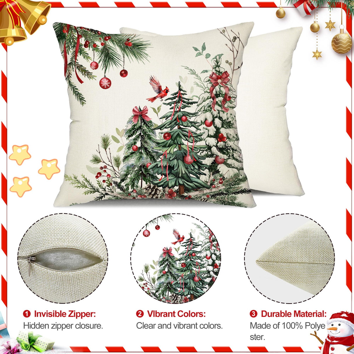 DFXSZ Christmas Pillow Covers 18x18 Inch Set of 2 Christmas Tree Decorations Throw Pillows Winter Xmas Decor for Home Couch TH-35B18 DFXSZ