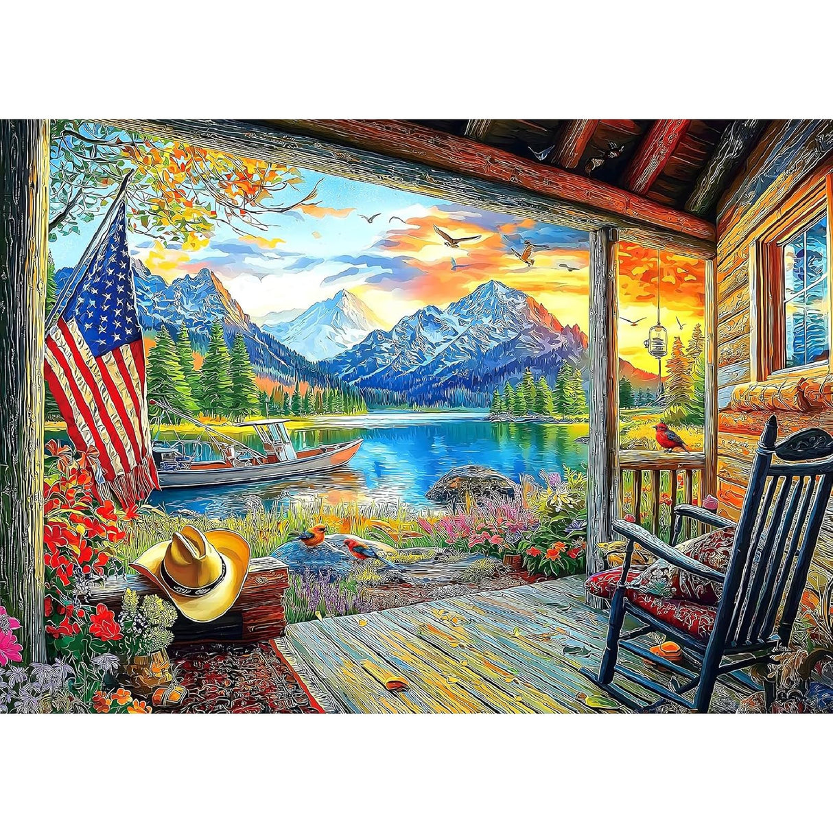 Diamond Art Kits for Adults Beginner- Lake Village Sunset DIY Modern Diamond Painting Kits 5D Diamond Dots Gem Art Crafts with Tools- Round Full Drill Funny Crafts for Home Wall Decor&Gift-12x16 inch Fairyland JinWenn